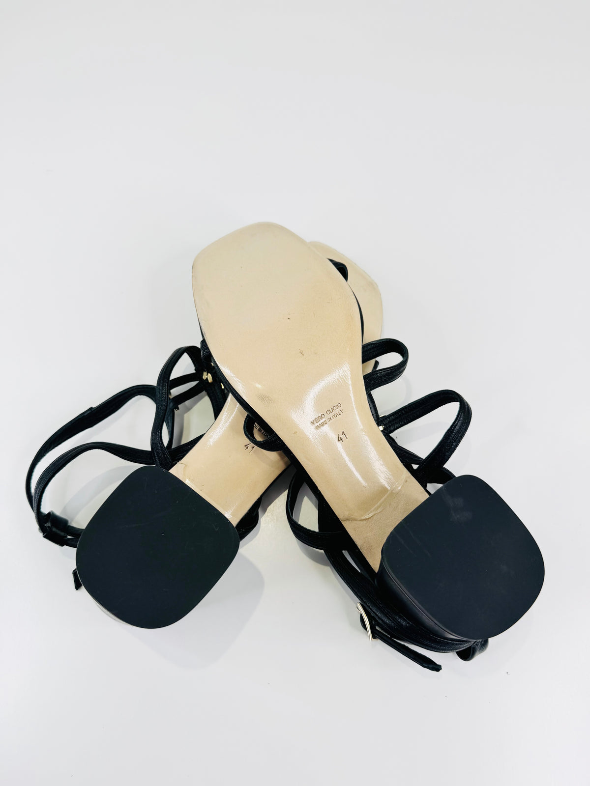 Leather Block Heel Sandals - Size 41