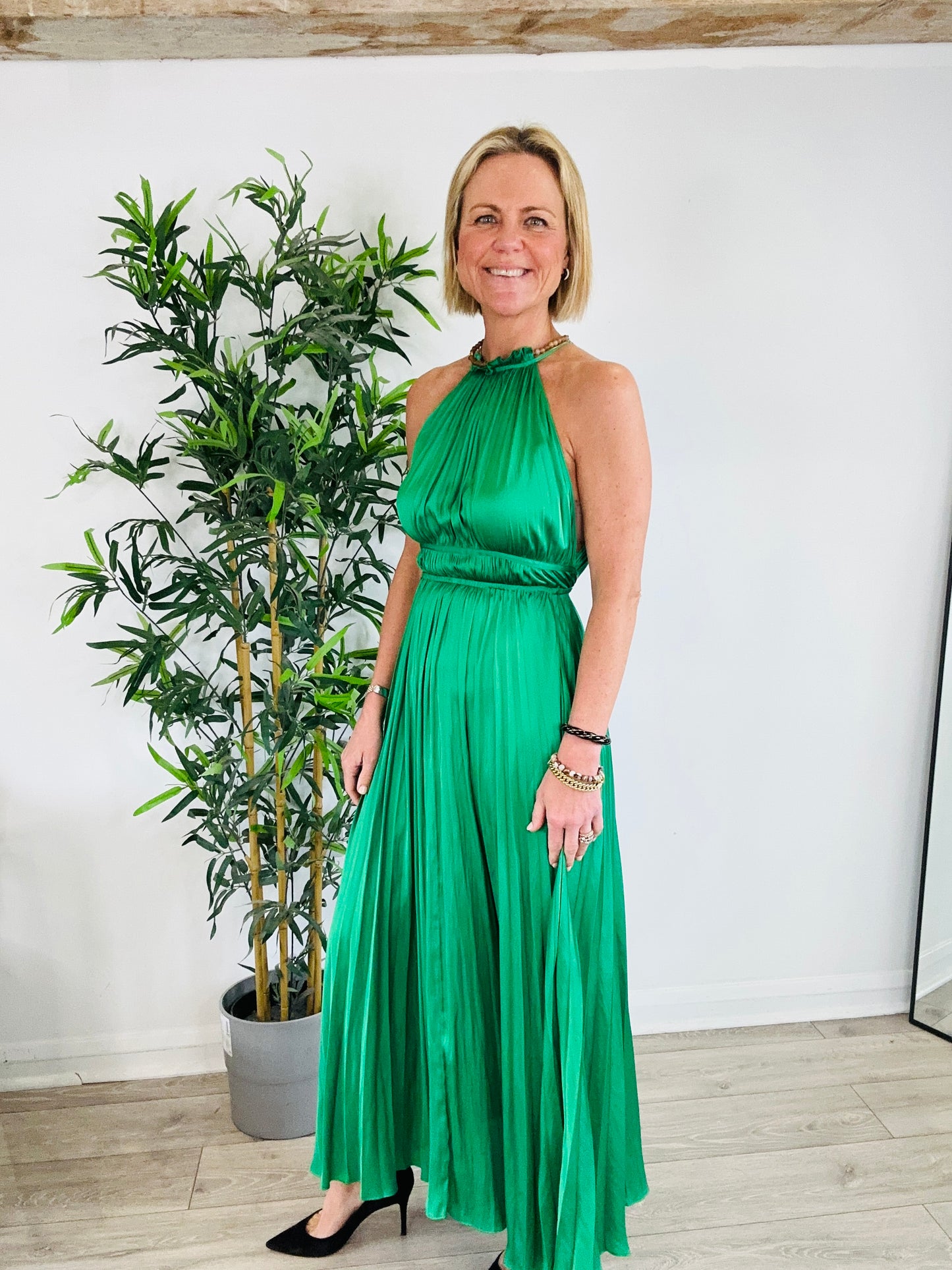 Pleated Satin Dress - Size 34