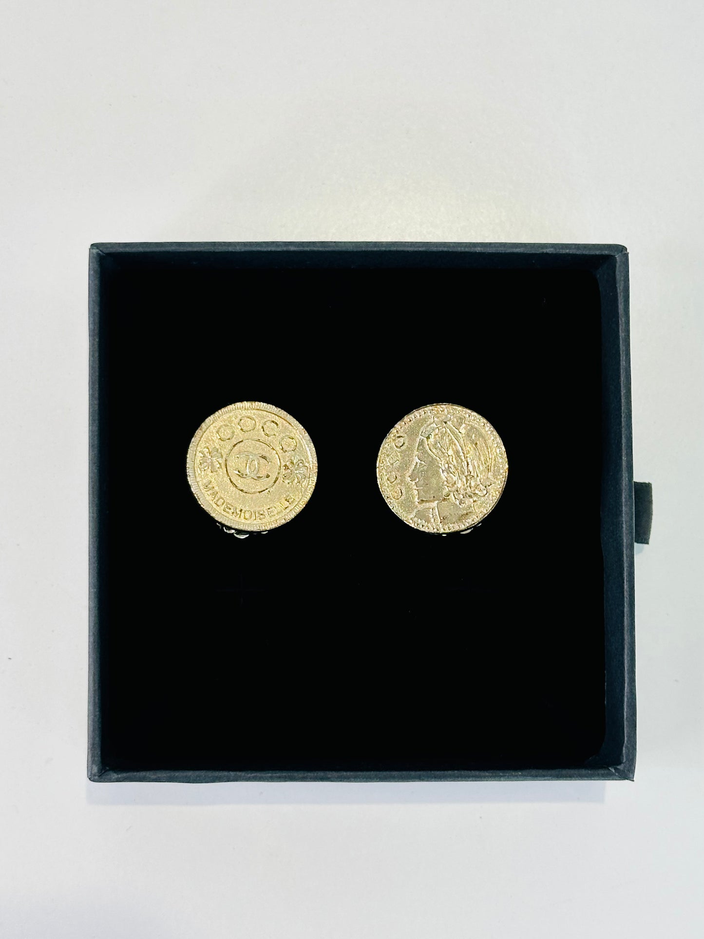 Gold Plated Mademoiselle Coin Clip-on Earrings