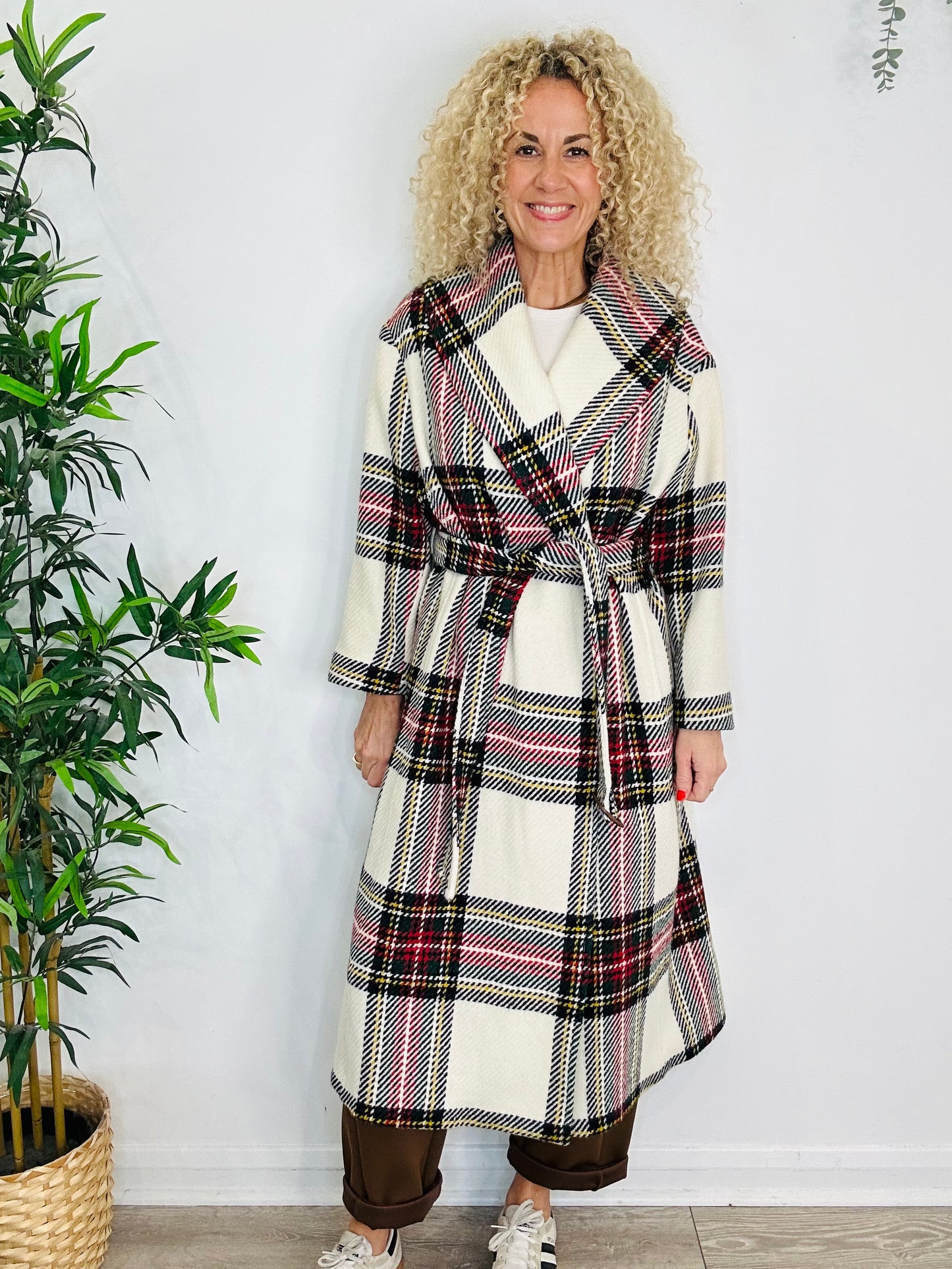 Check Wool Coat - Size XL
