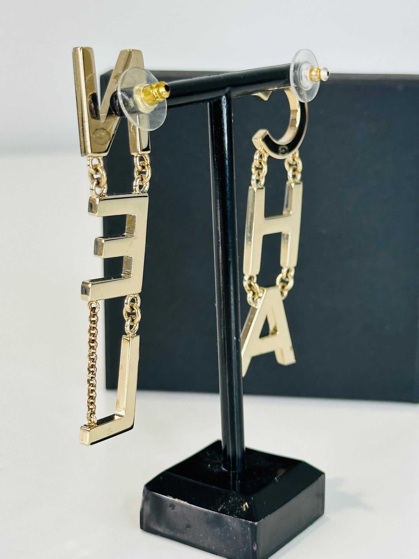 Gold Tone Letter Drop Earrings