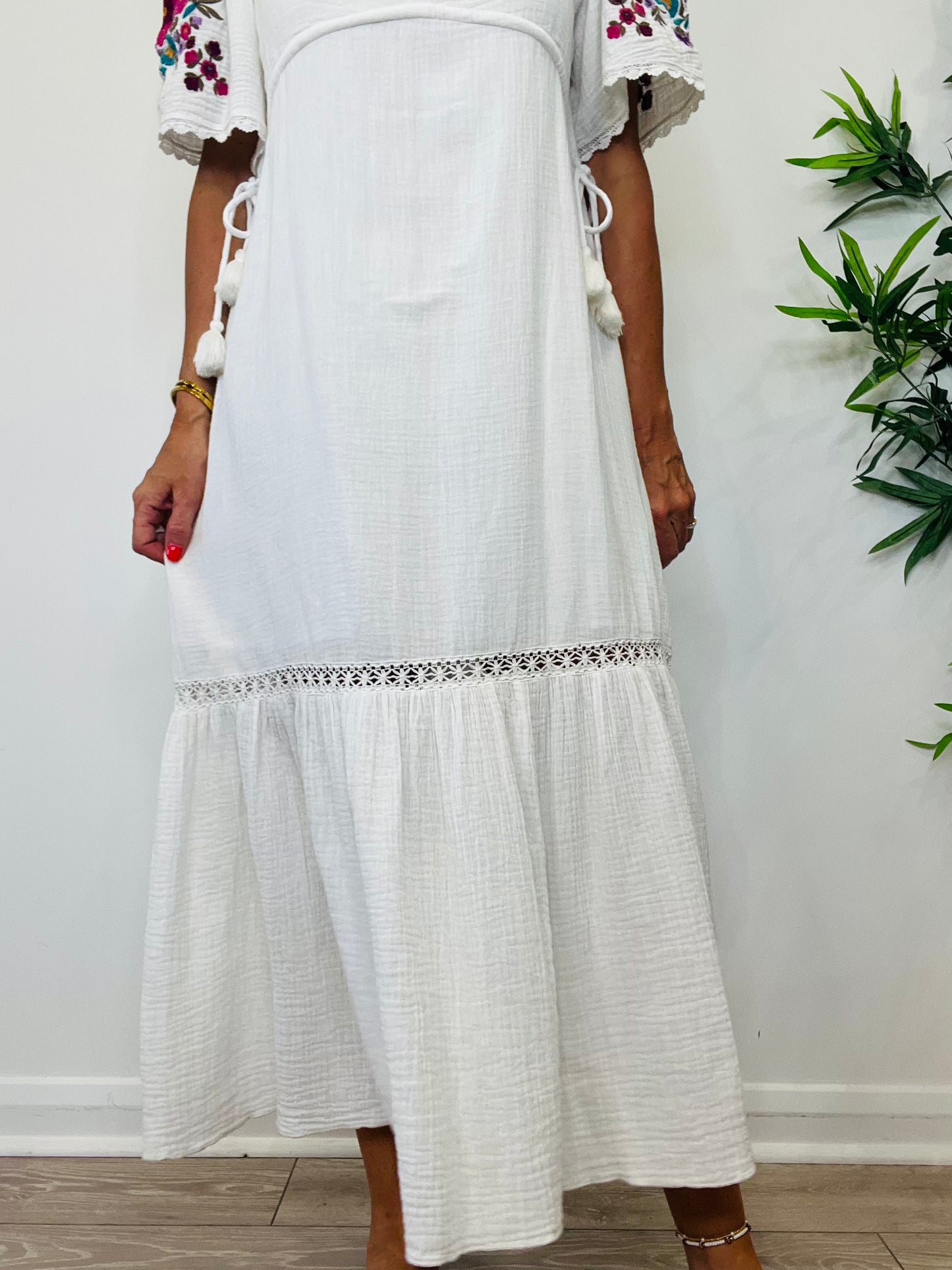 Embroidered Cheesecloth Dress - Size 38