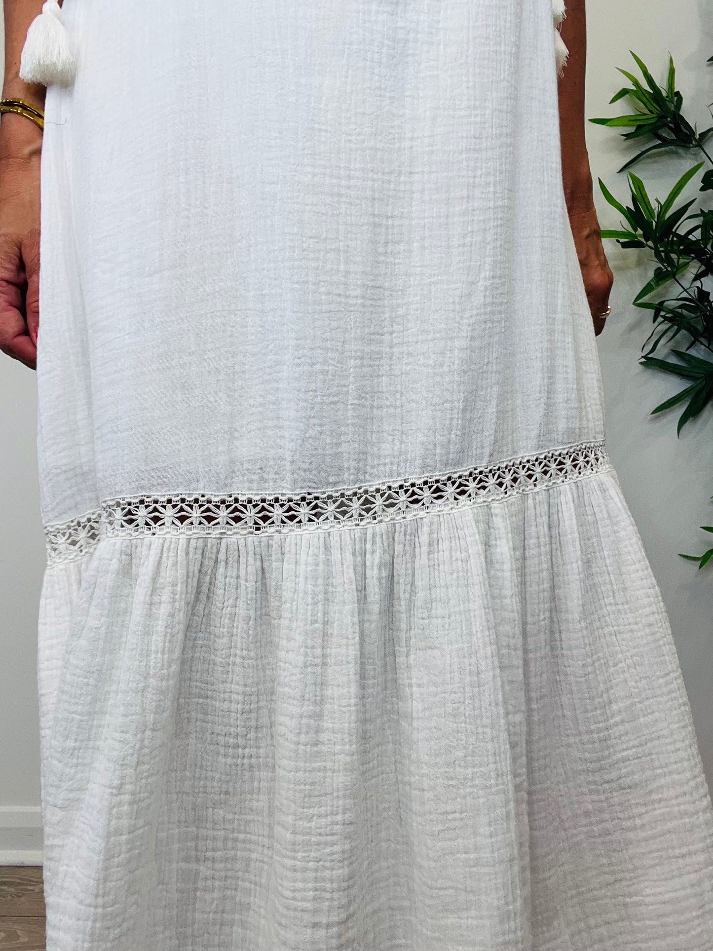 Embroidered Cheesecloth Dress - Size 38