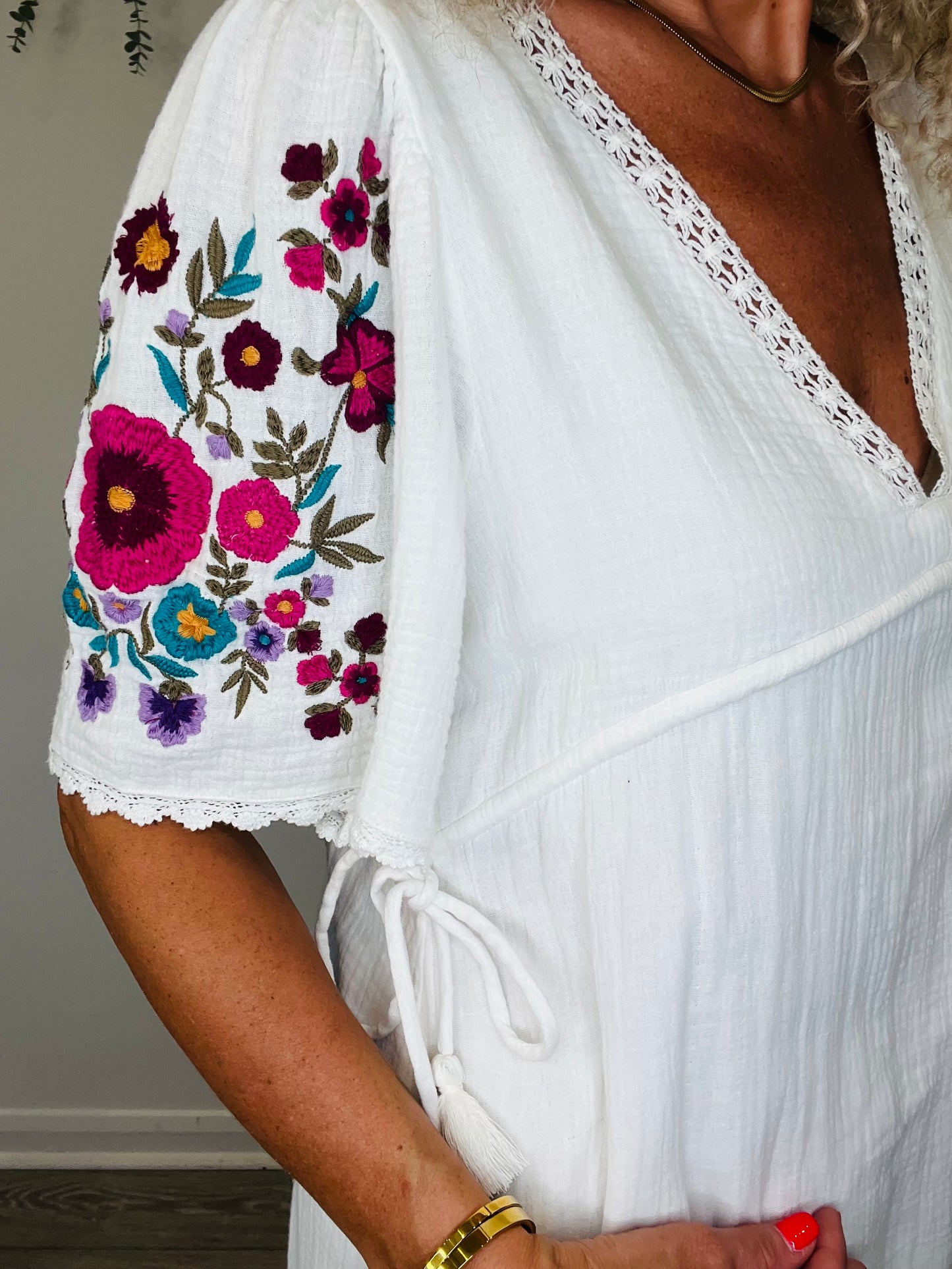 Embroidered Cheesecloth Dress - Size 38