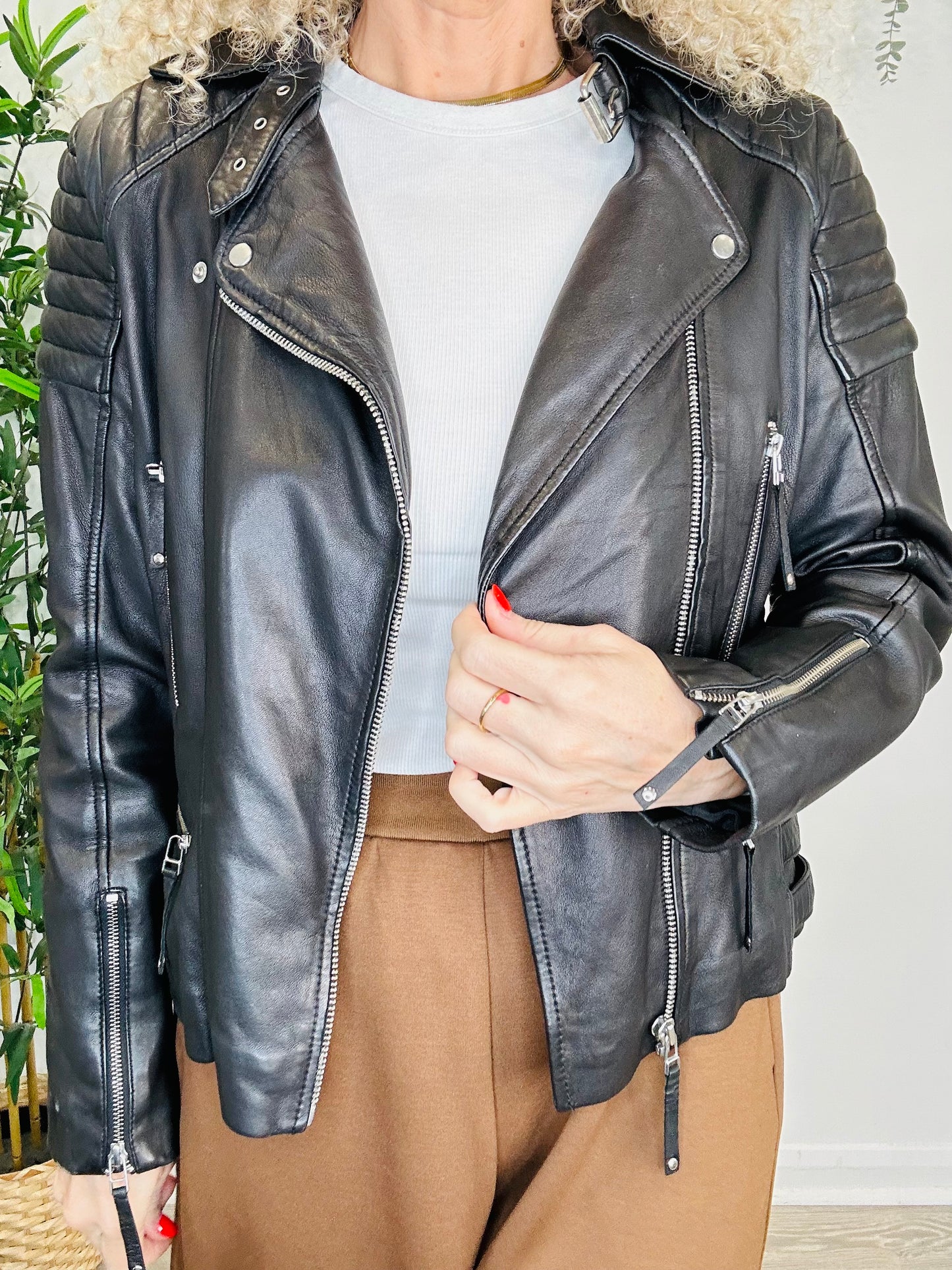 Leather Biker Jacket - Size 14