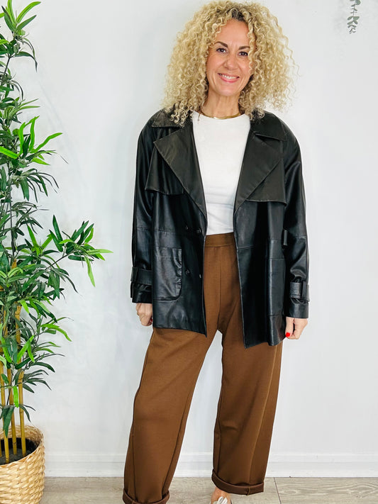 Leather Trench Jacket - O/S