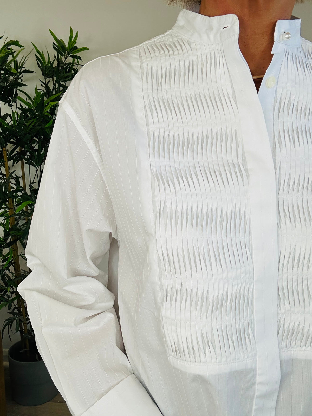Pleated Bib Cotton Shirt - Size 38