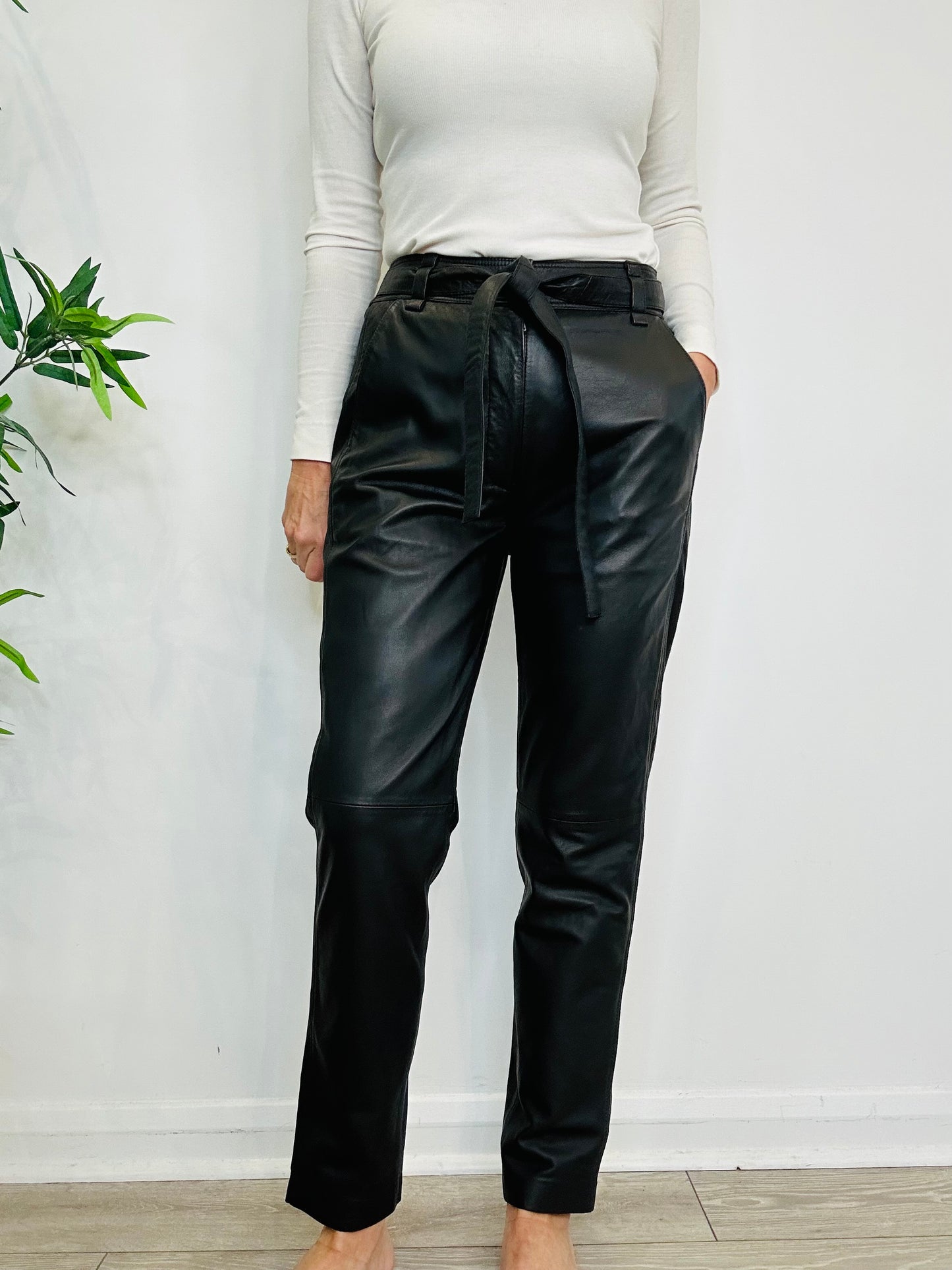 Belted Leather Trousers - Size L