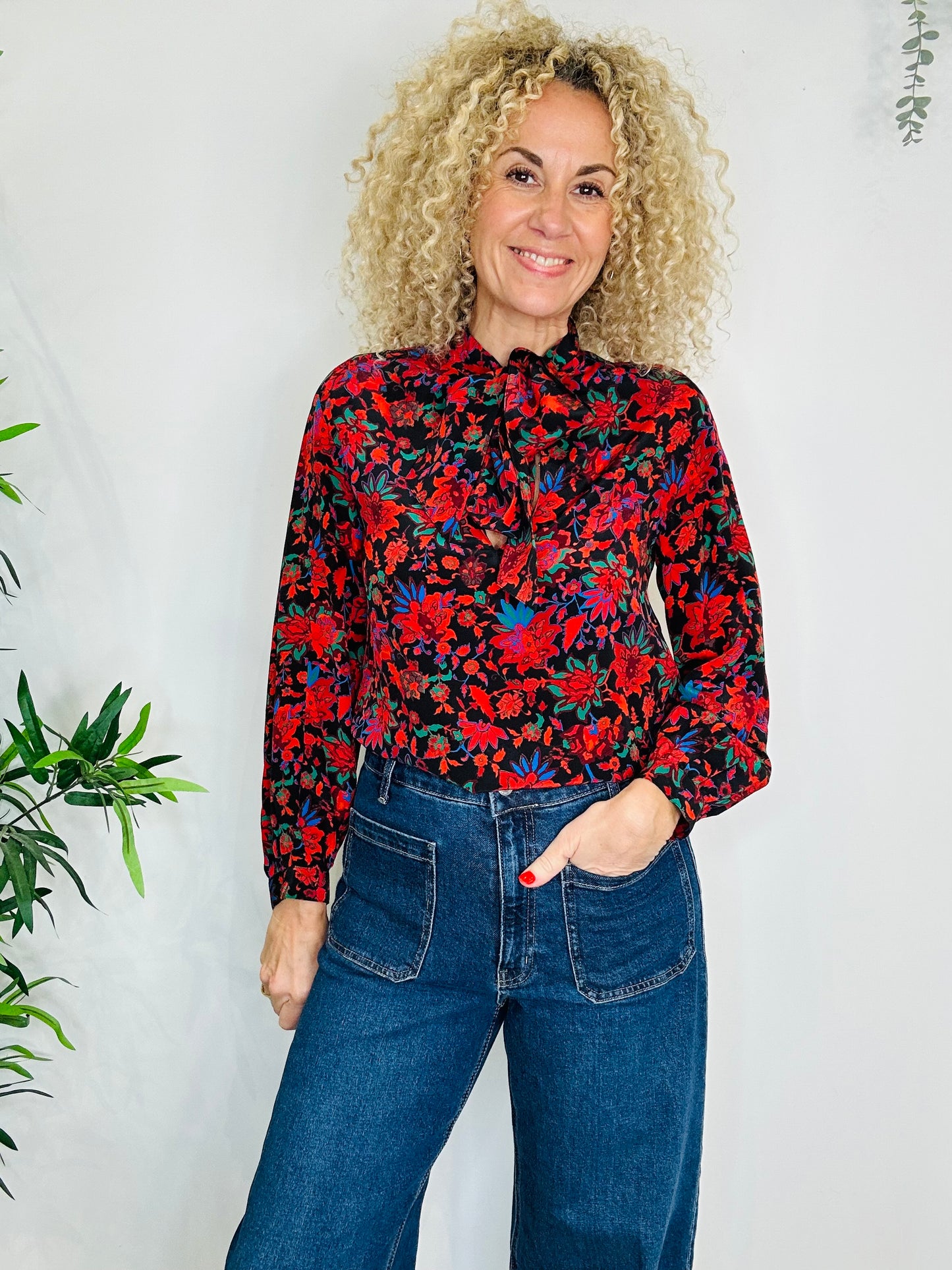 Floral Silk Blouse - Size XS