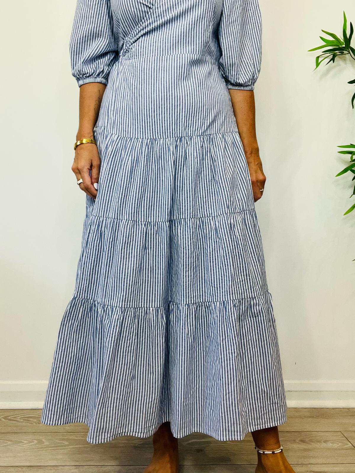 Striped Wrap Dress - Size M