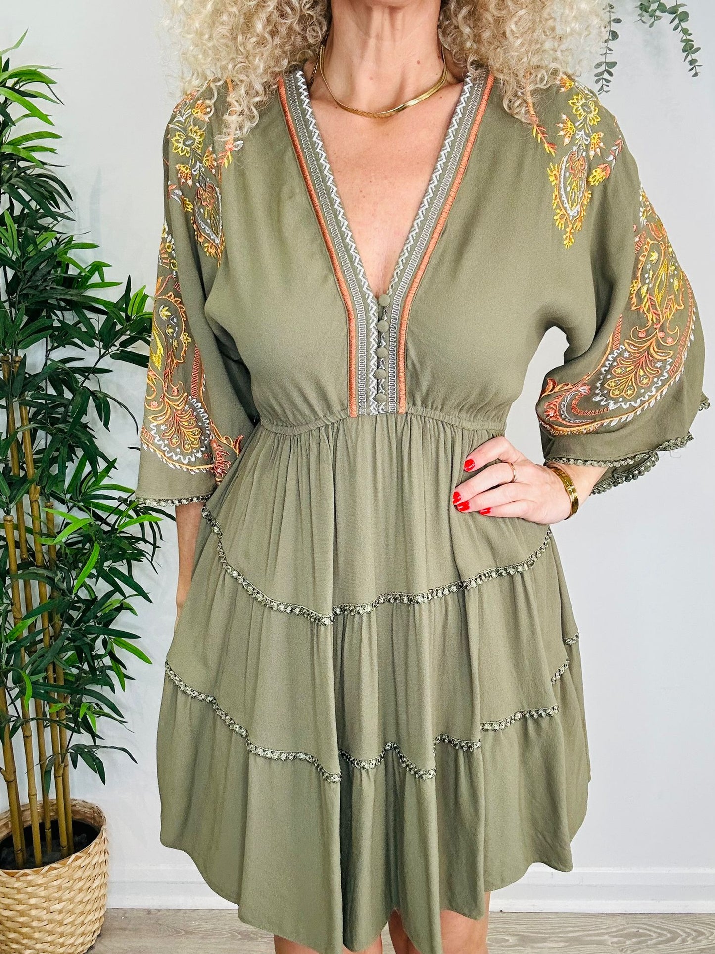 Embroidered Short Dress - Size XS