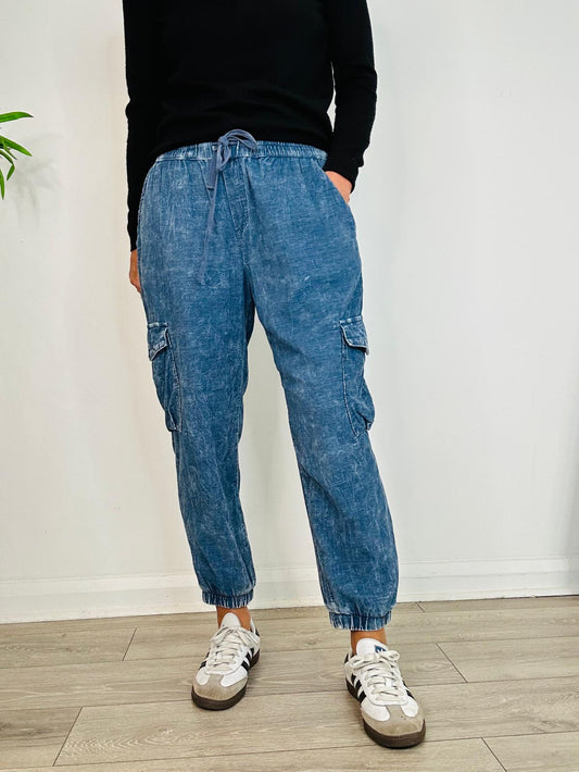 Chambray Cargo Joggers - Size M
