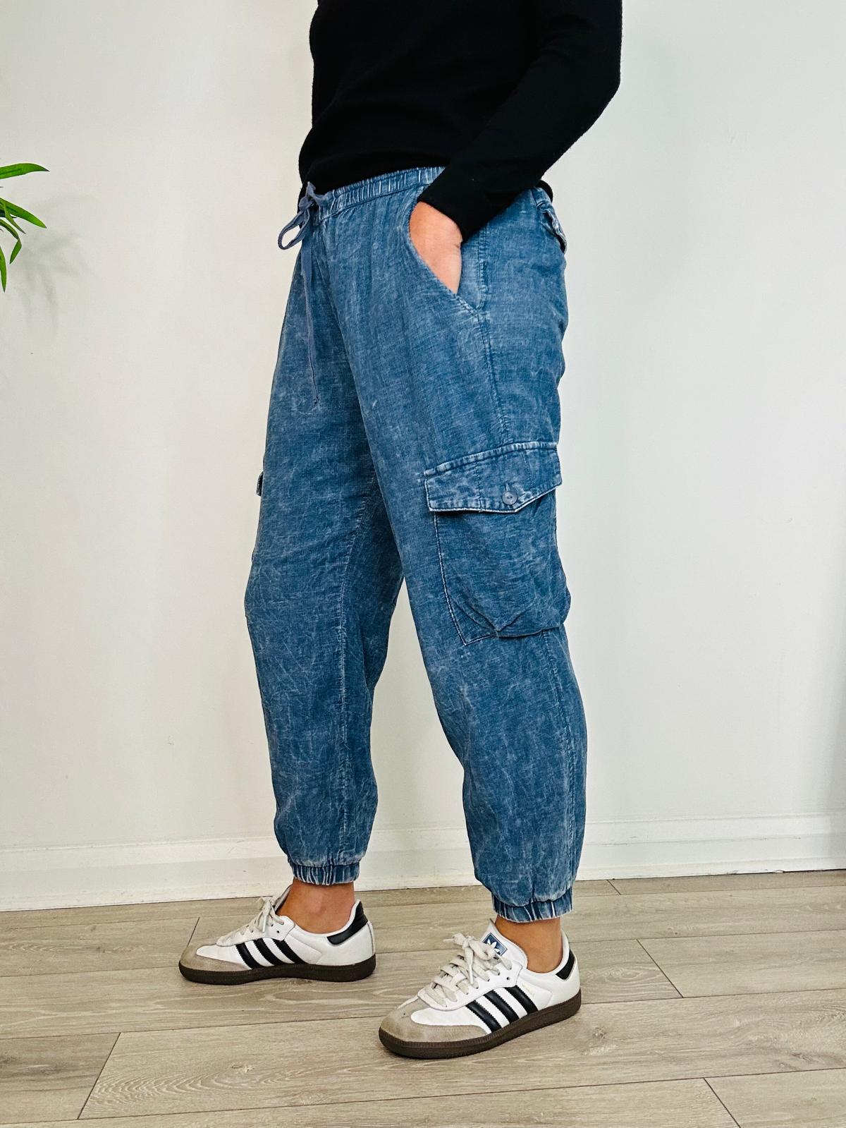 Chambray Cargo Joggers - Size M