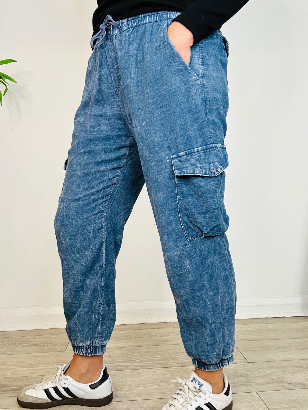 Chambray Cargo Joggers - Size M