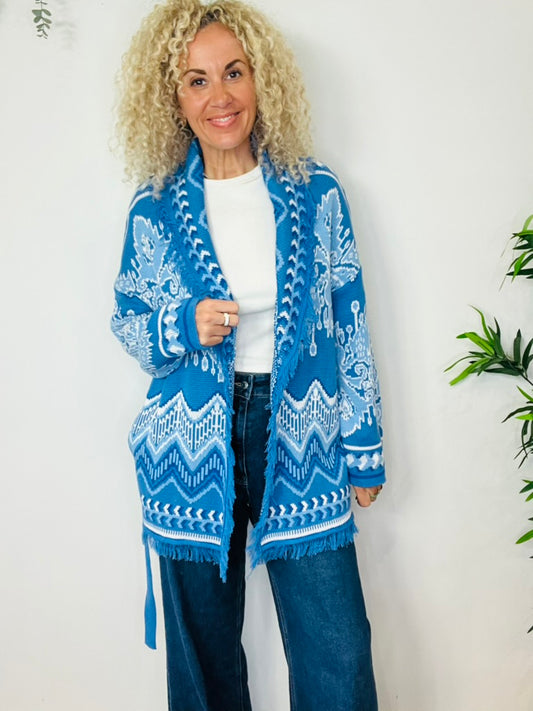 Belted Fringed Cardigan - Size M