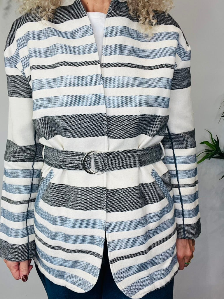 Belted Striped Jacket - Size 36