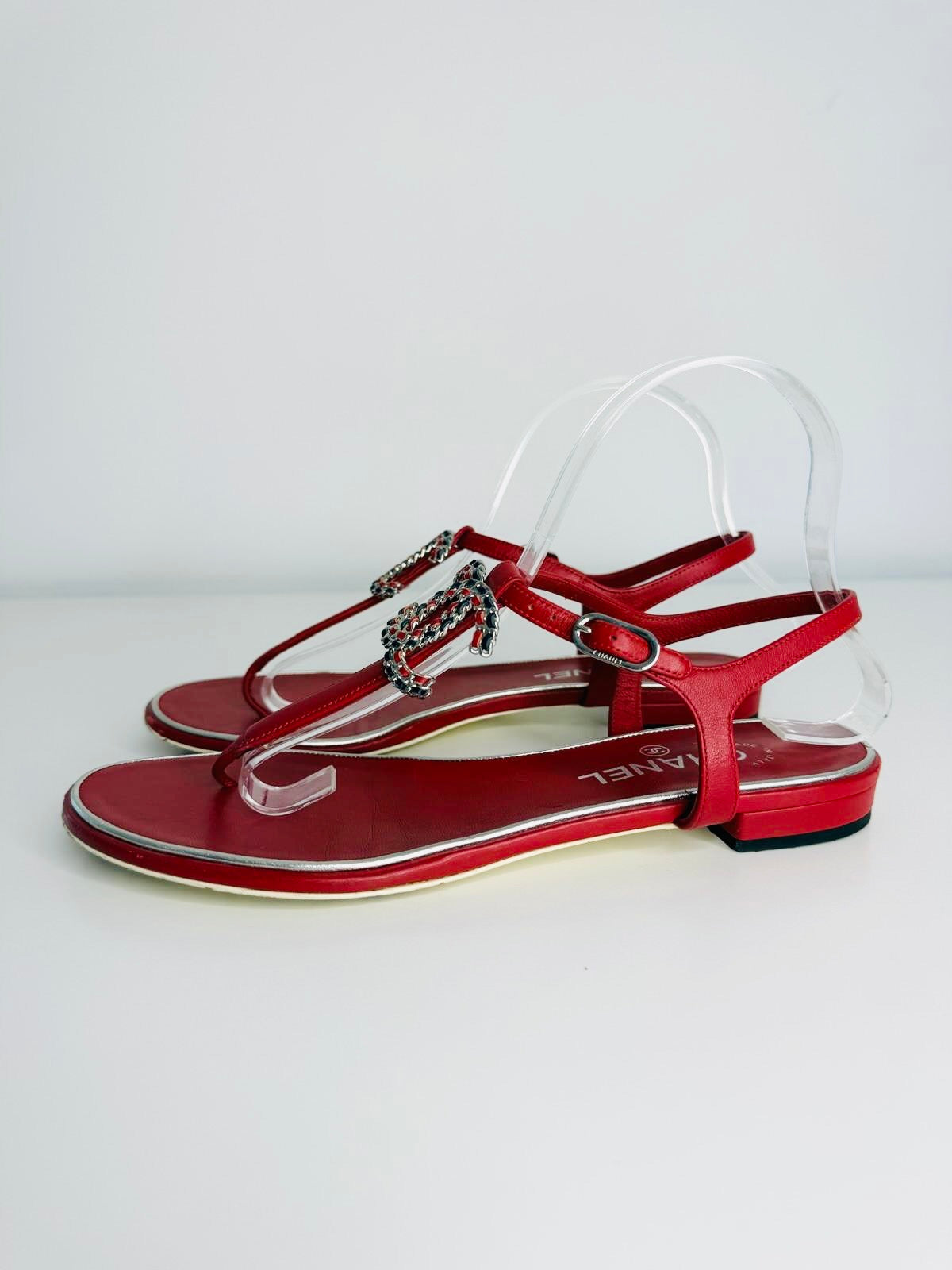 Interlocking CC Leather T-Strap Sandals - Size 40