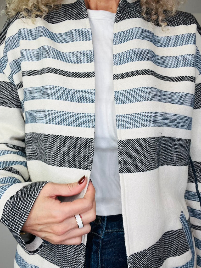 Belted Striped Jacket - Size 36
