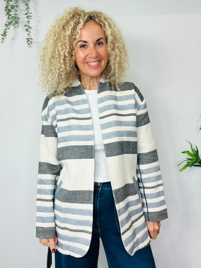 Belted Striped Jacket - Size 36