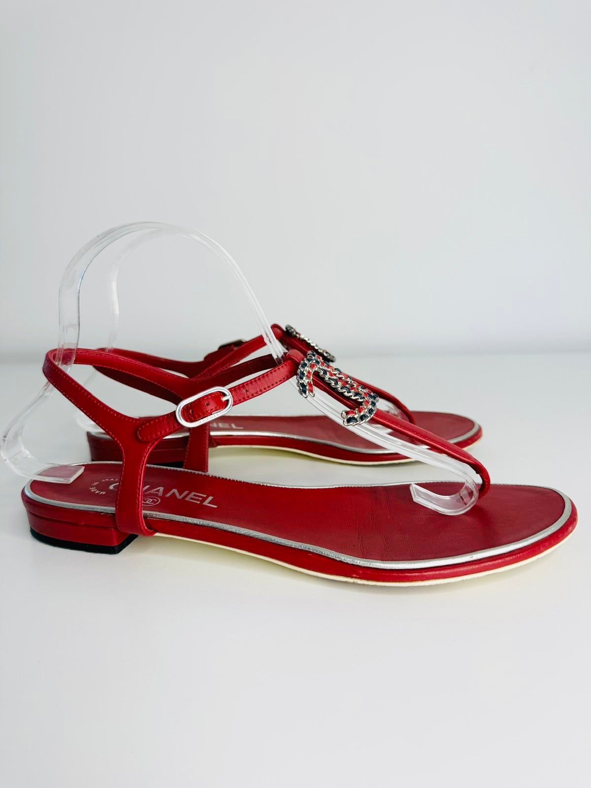 Interlocking CC Leather T-Strap Sandals - Size 40