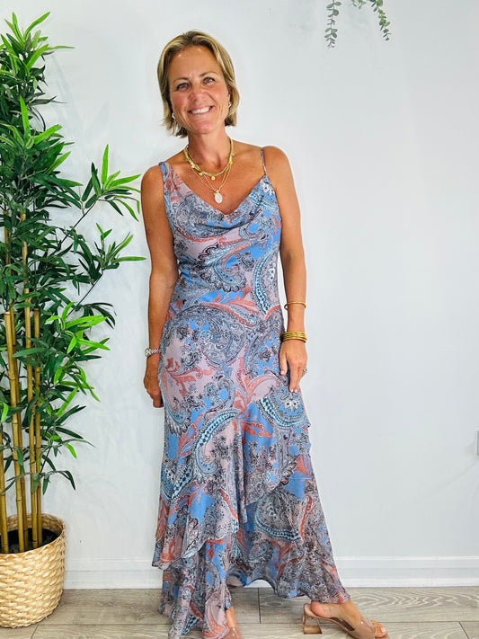 Silk Paisley Print Dress - Size 8