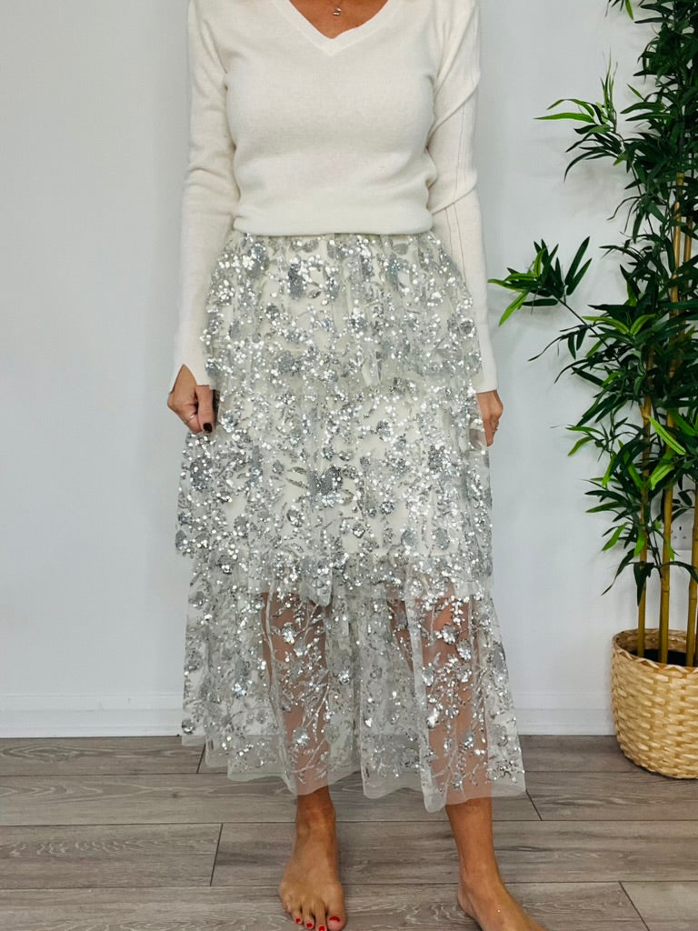 Tiered Sequin Skirt - Size 8