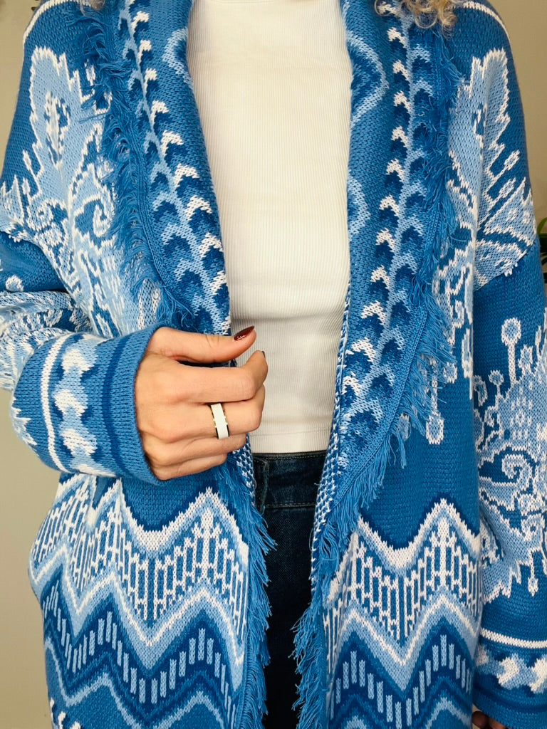 Belted Fringed Cardigan - Size M