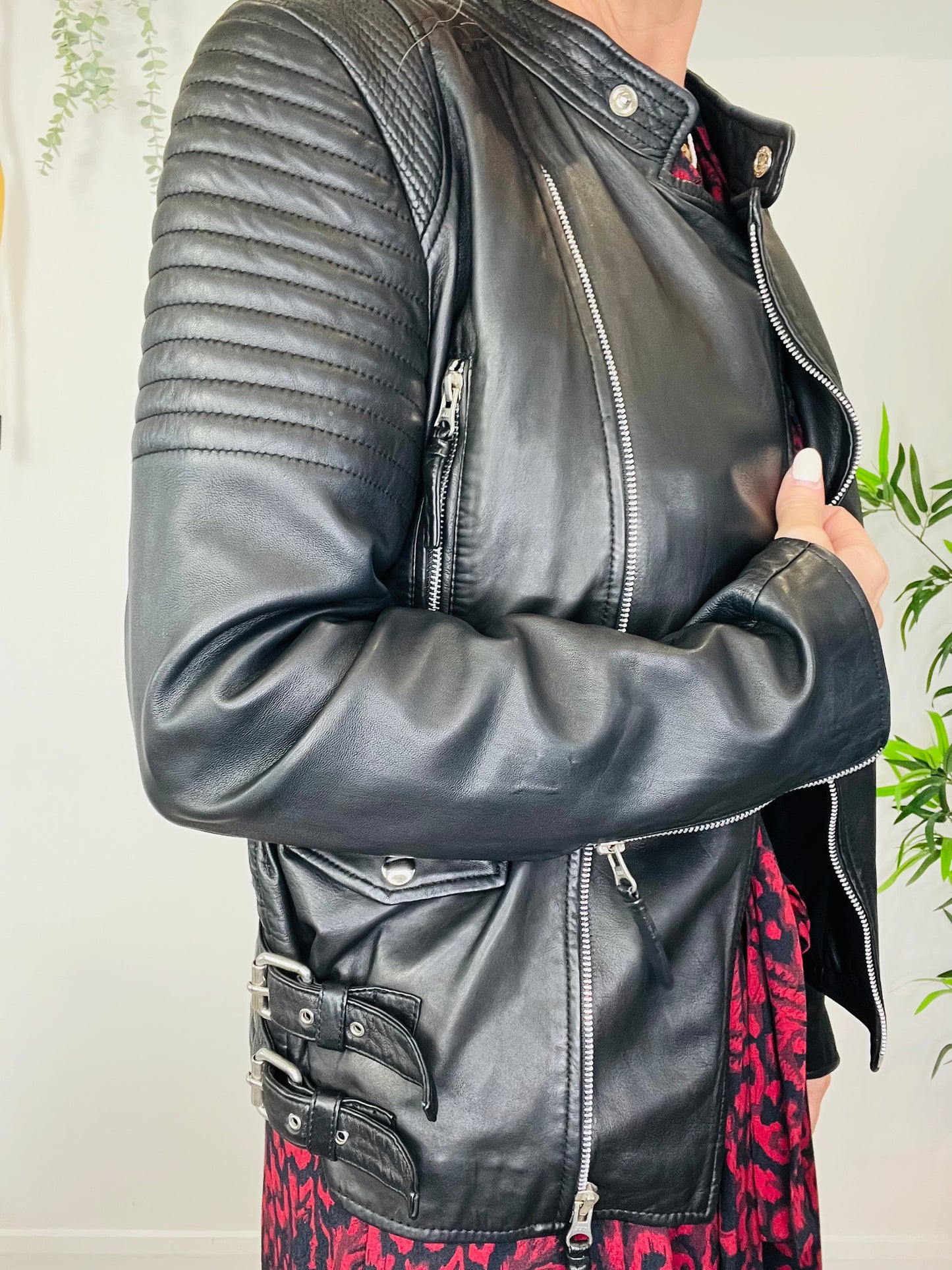Leather Biker Jacket - Size 42