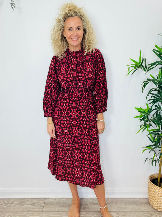 Patterned Silk Dress - Size 10
