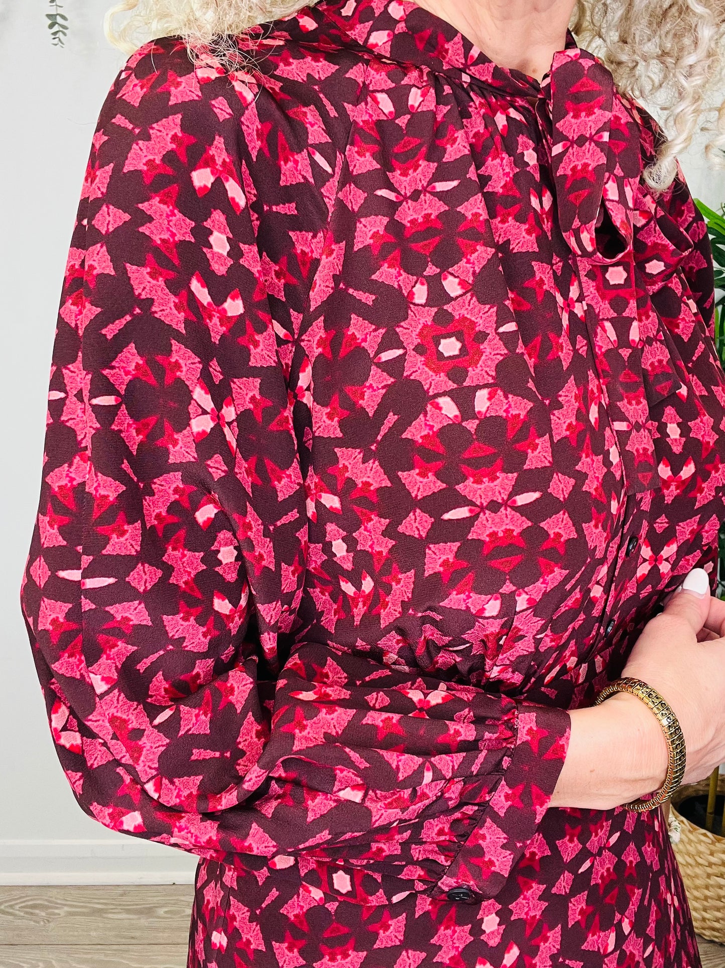 Patterned Silk Dress - Size 10