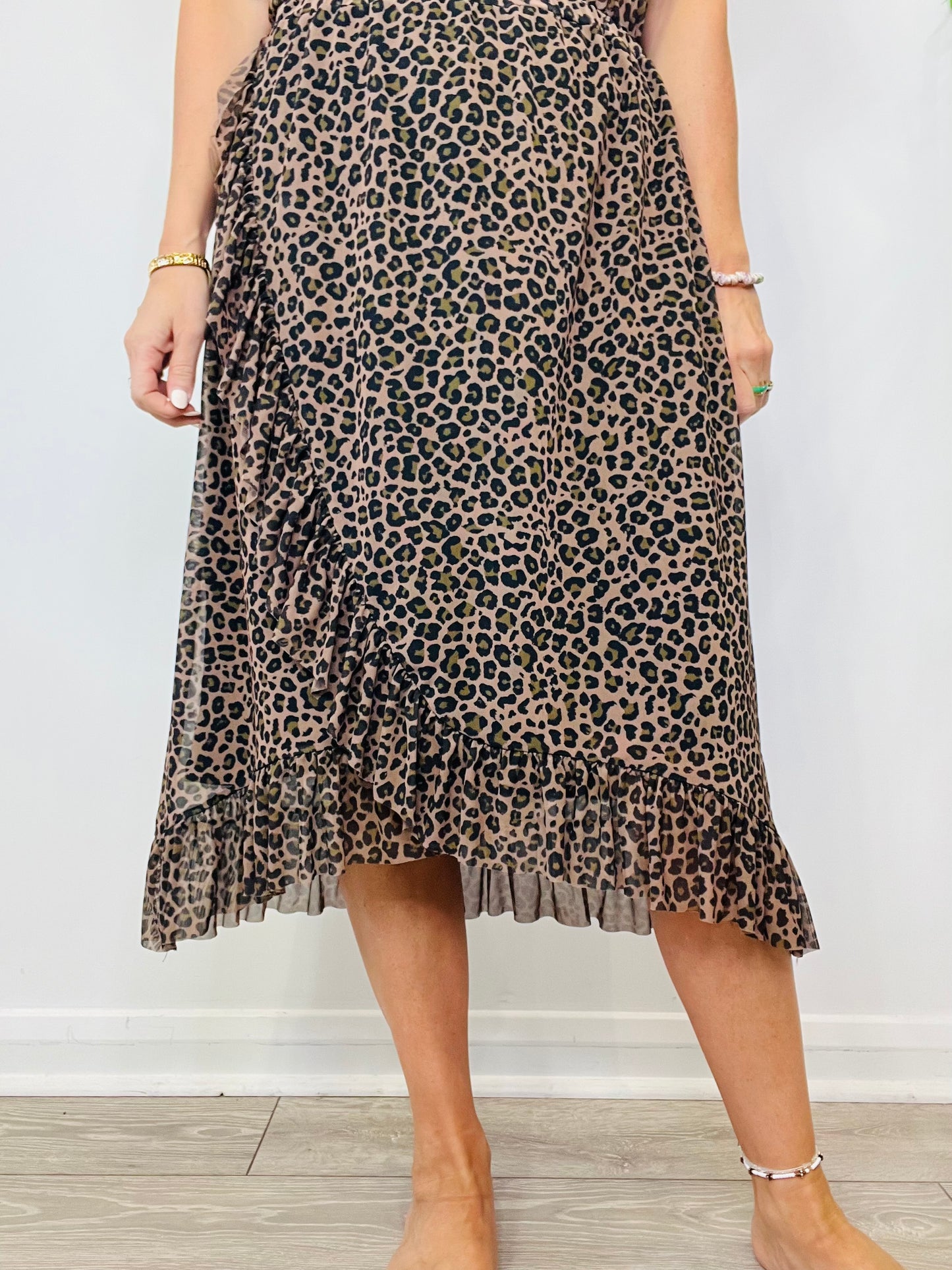 Leopard Print Mesh Dress - Size L