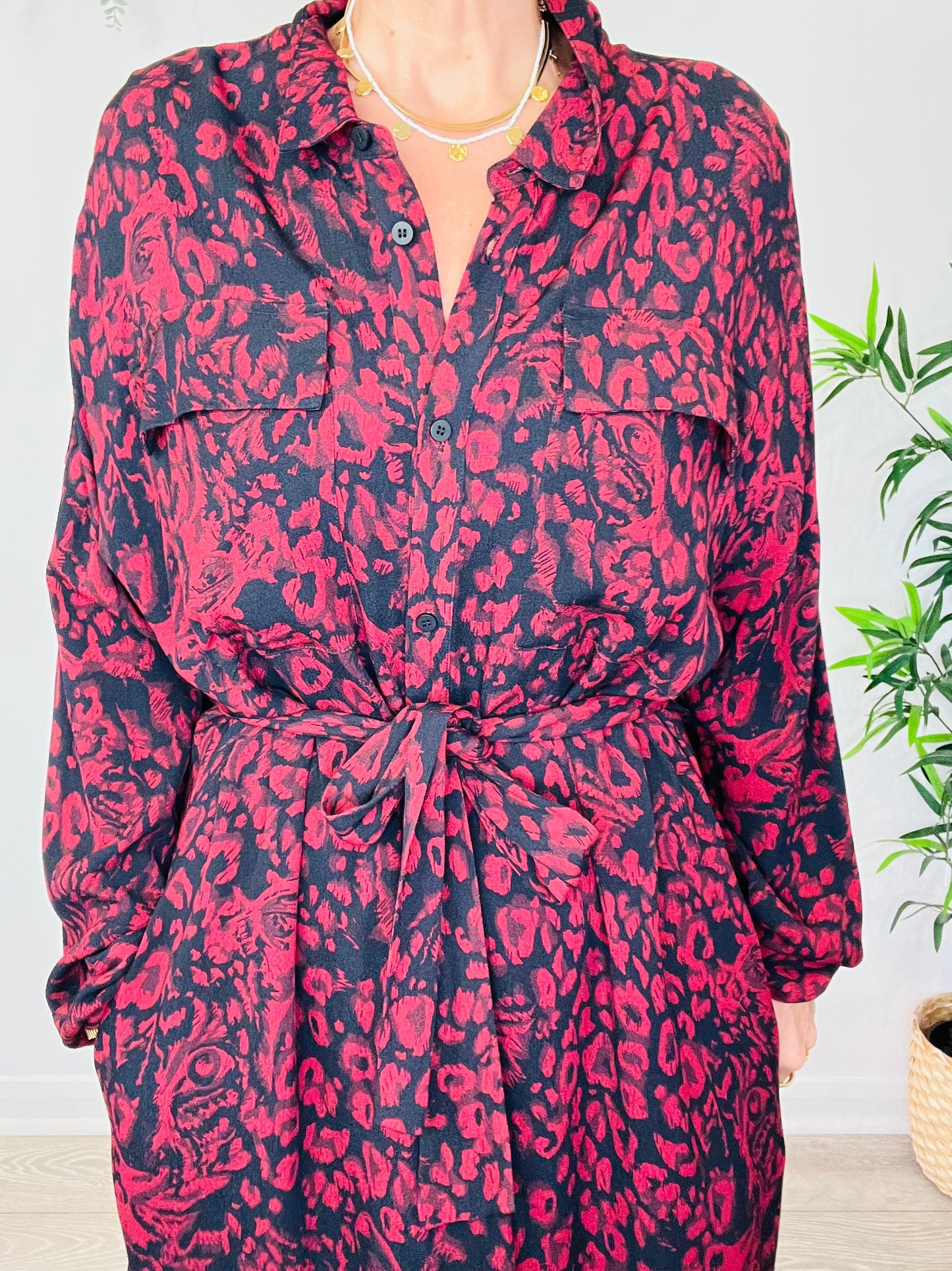 Patterned Shirt Dress - Size 16