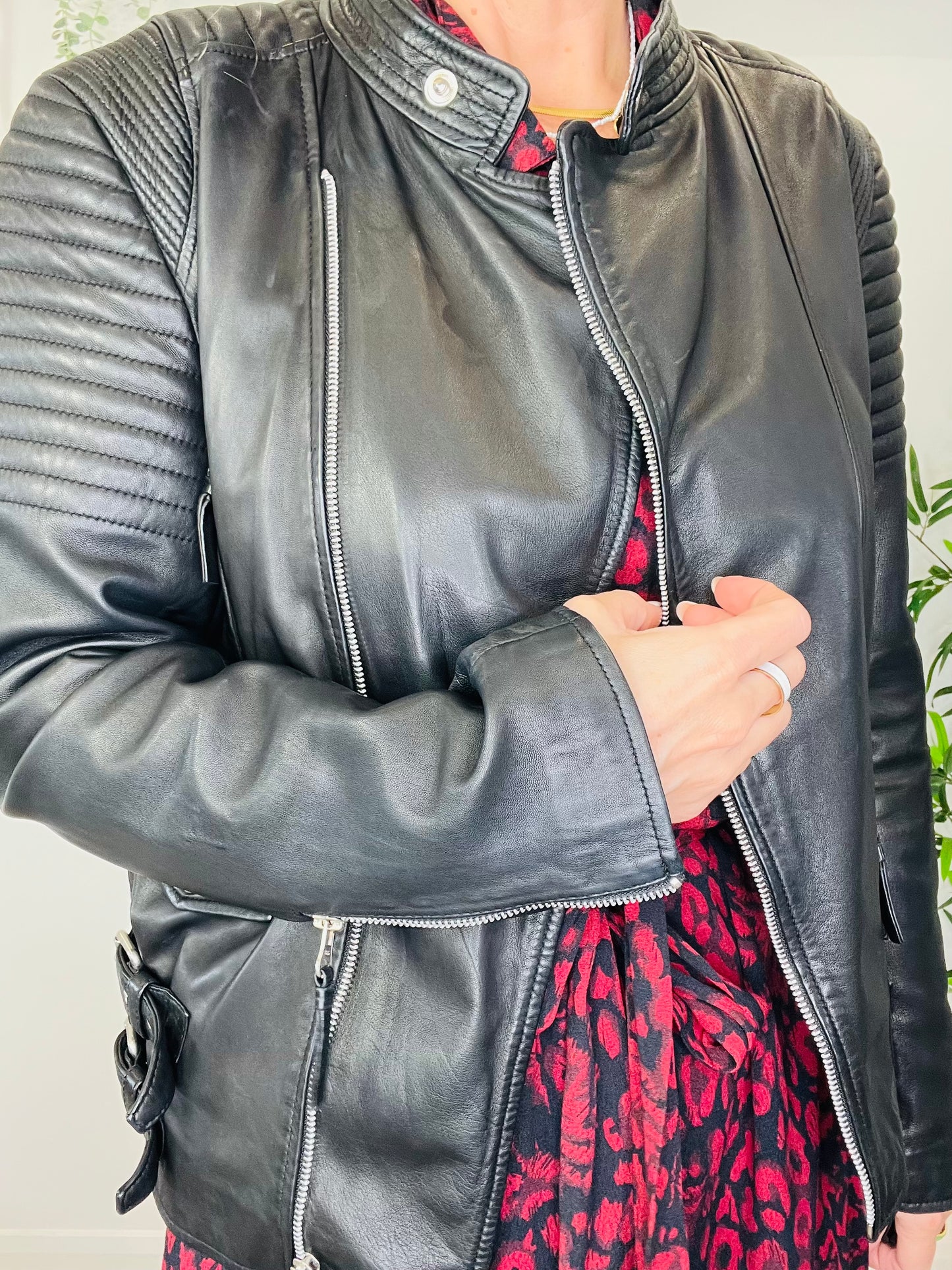 Leather Biker Jacket - Size 42