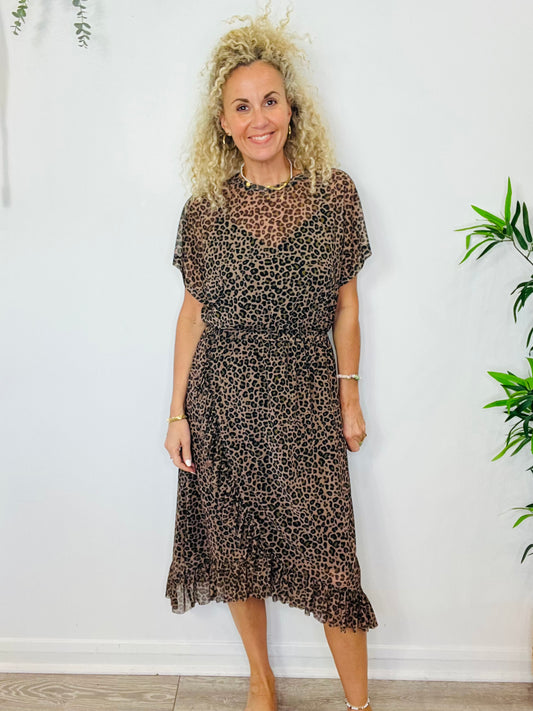 Leopard Print Mesh Dress - Size L