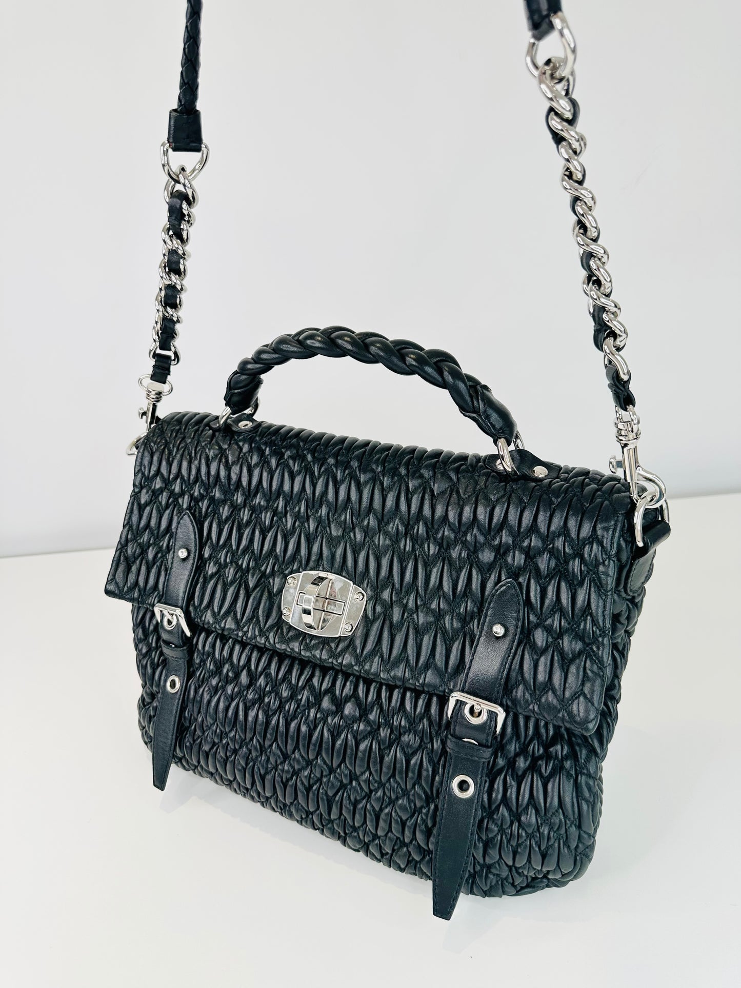 Matelasse Leather Satchel Bag