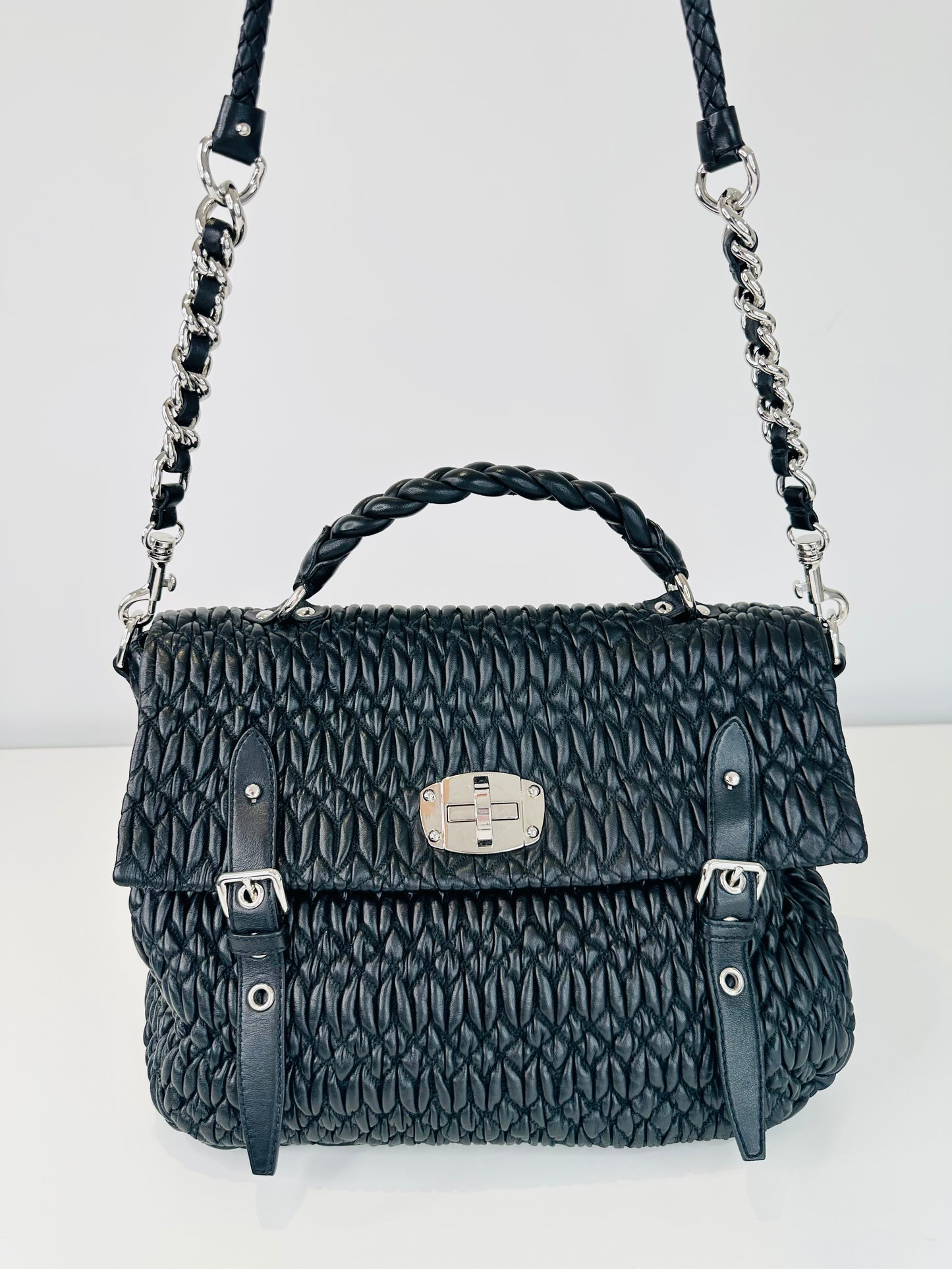 Matelasse Leather Satchel Bag