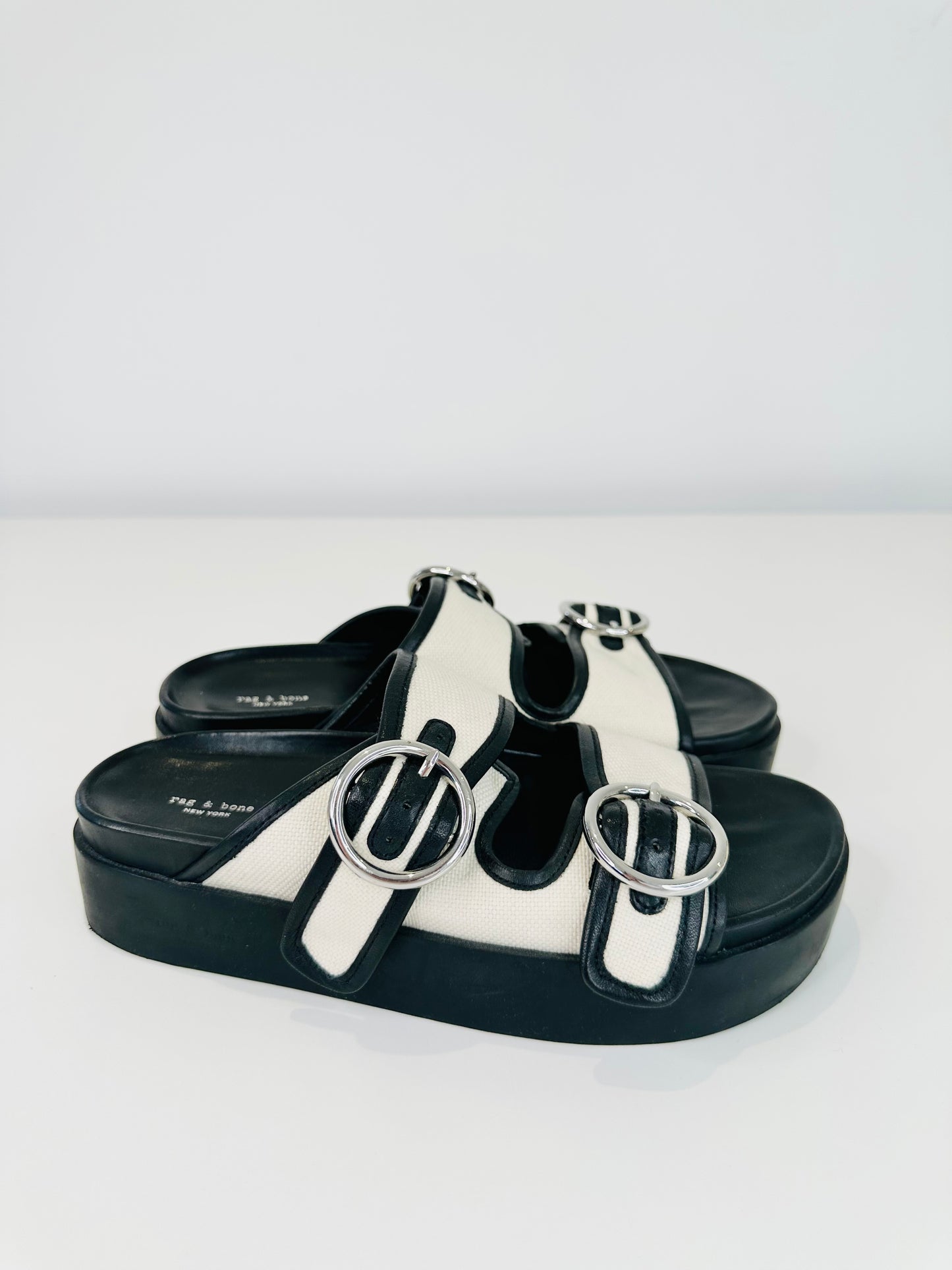 Leather & Canvas Slides - Size 37