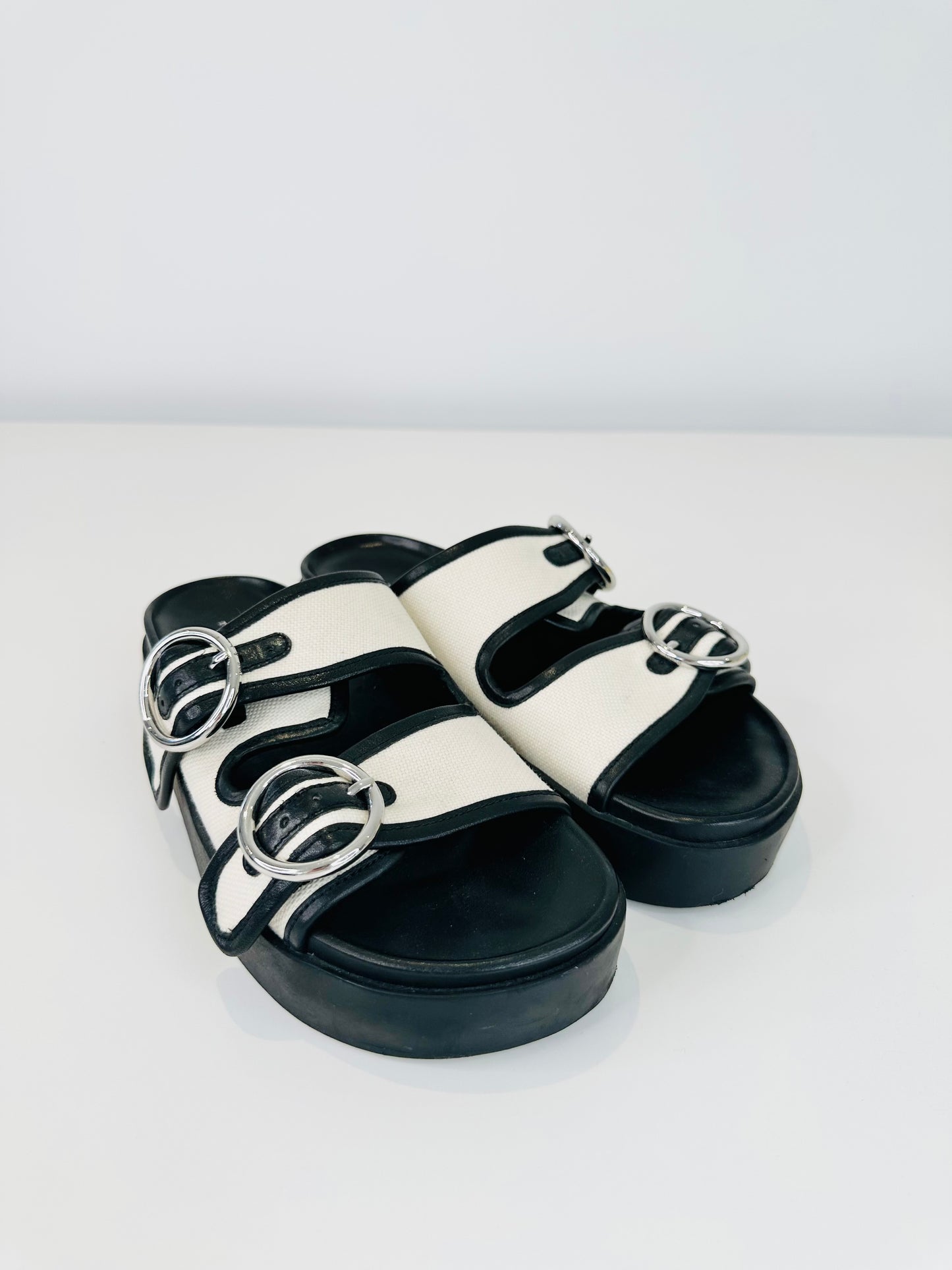 Leather & Canvas Slides - Size 37