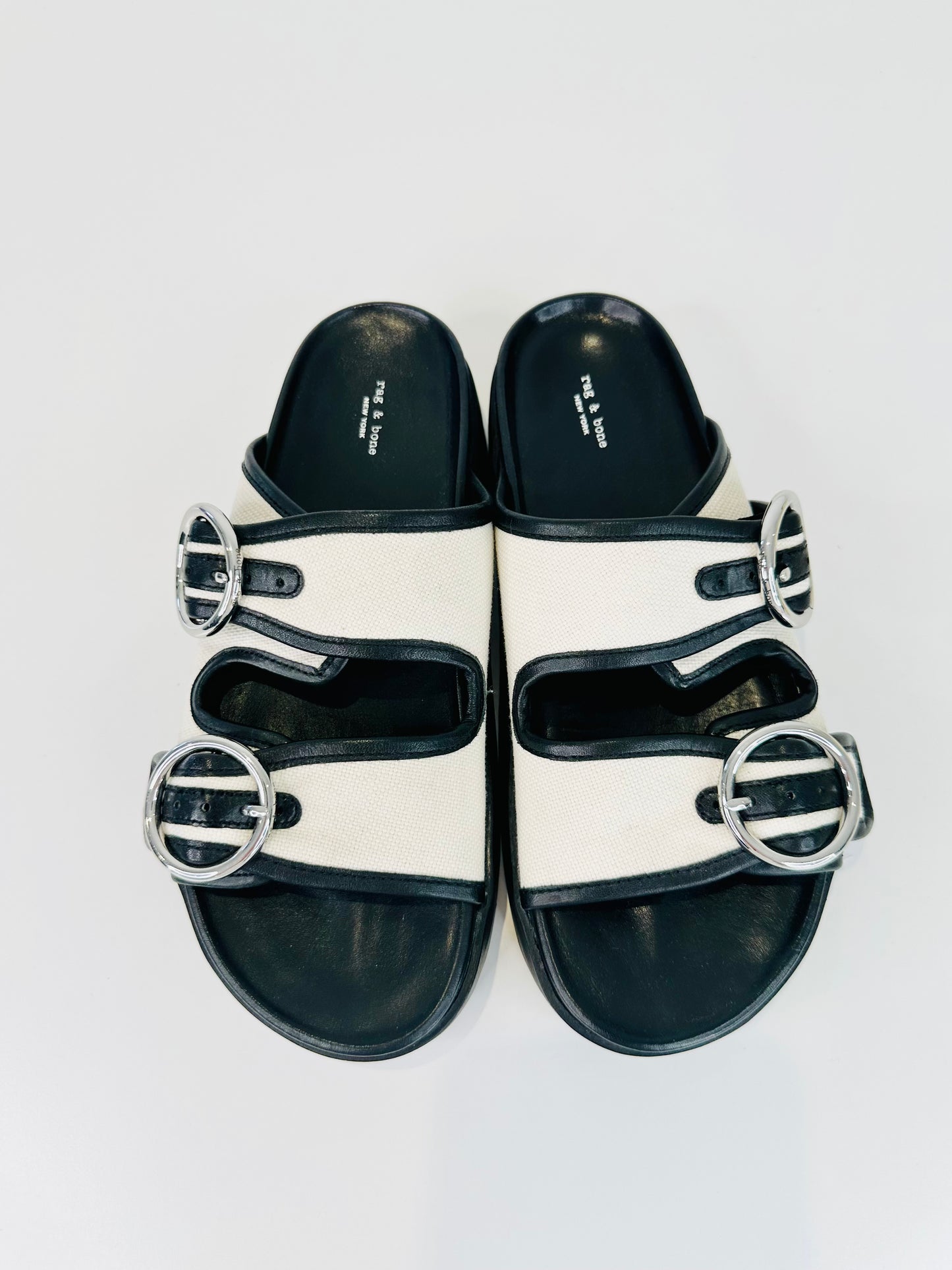 Leather & Canvas Slides - Size 37