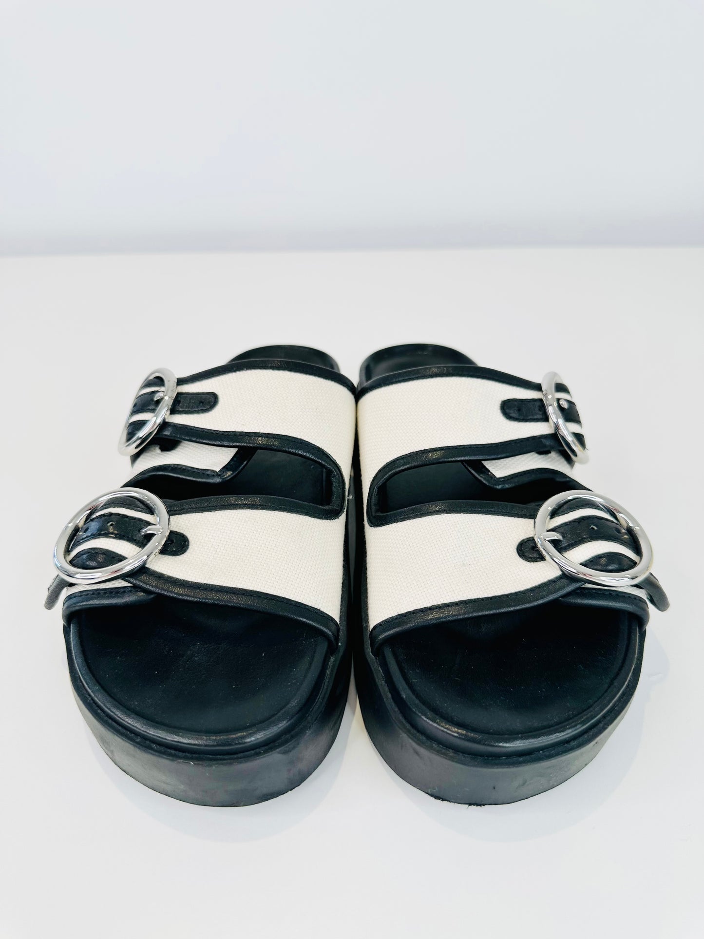 Leather & Canvas Slides - Size 37