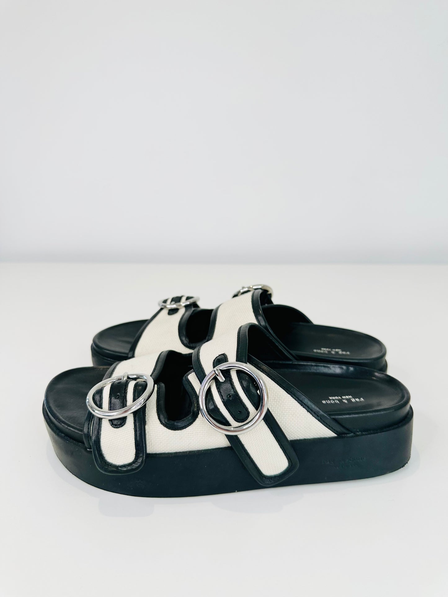 Leather & Canvas Slides - Size 37
