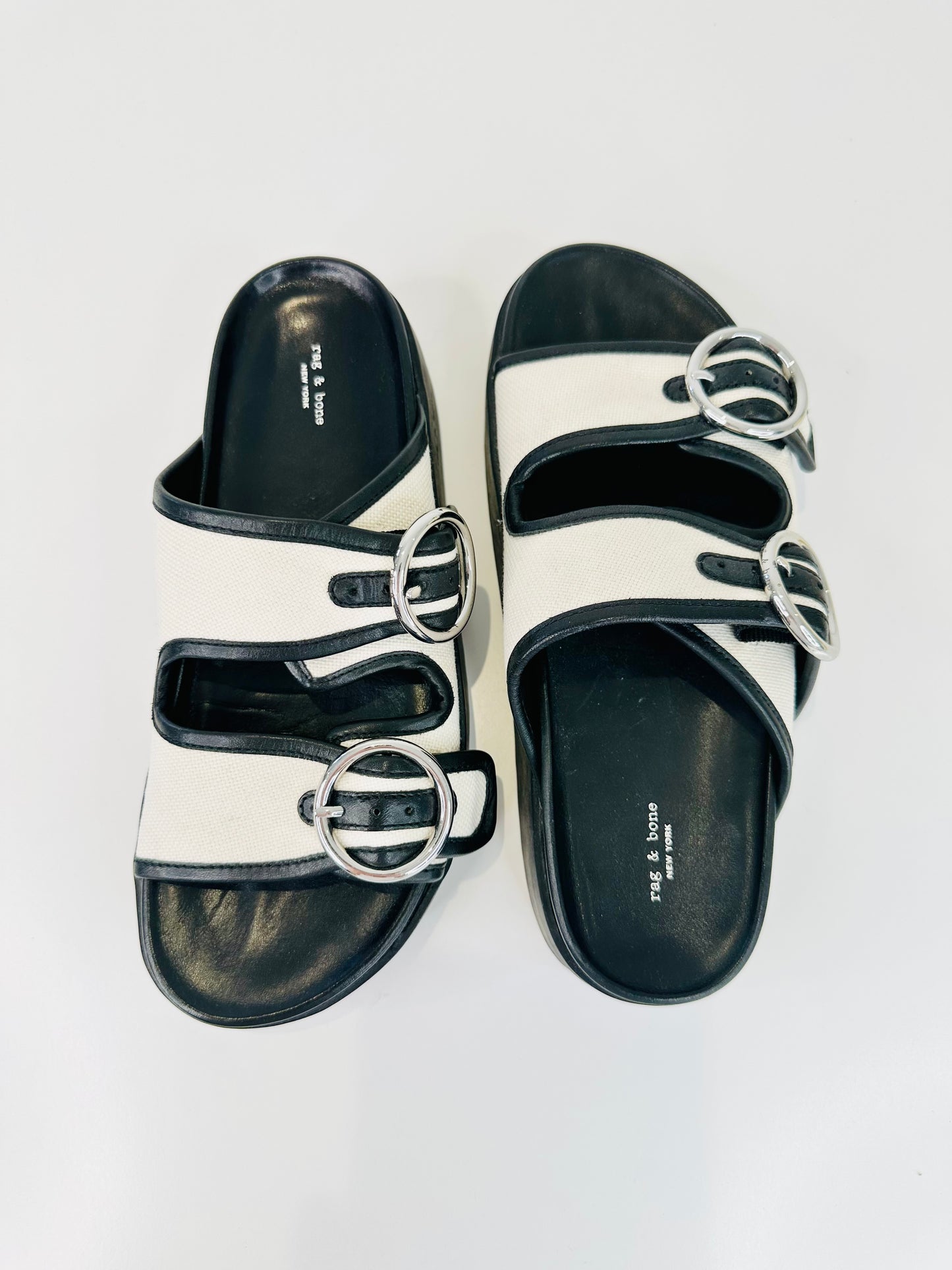 Leather & Canvas Slides - Size 37