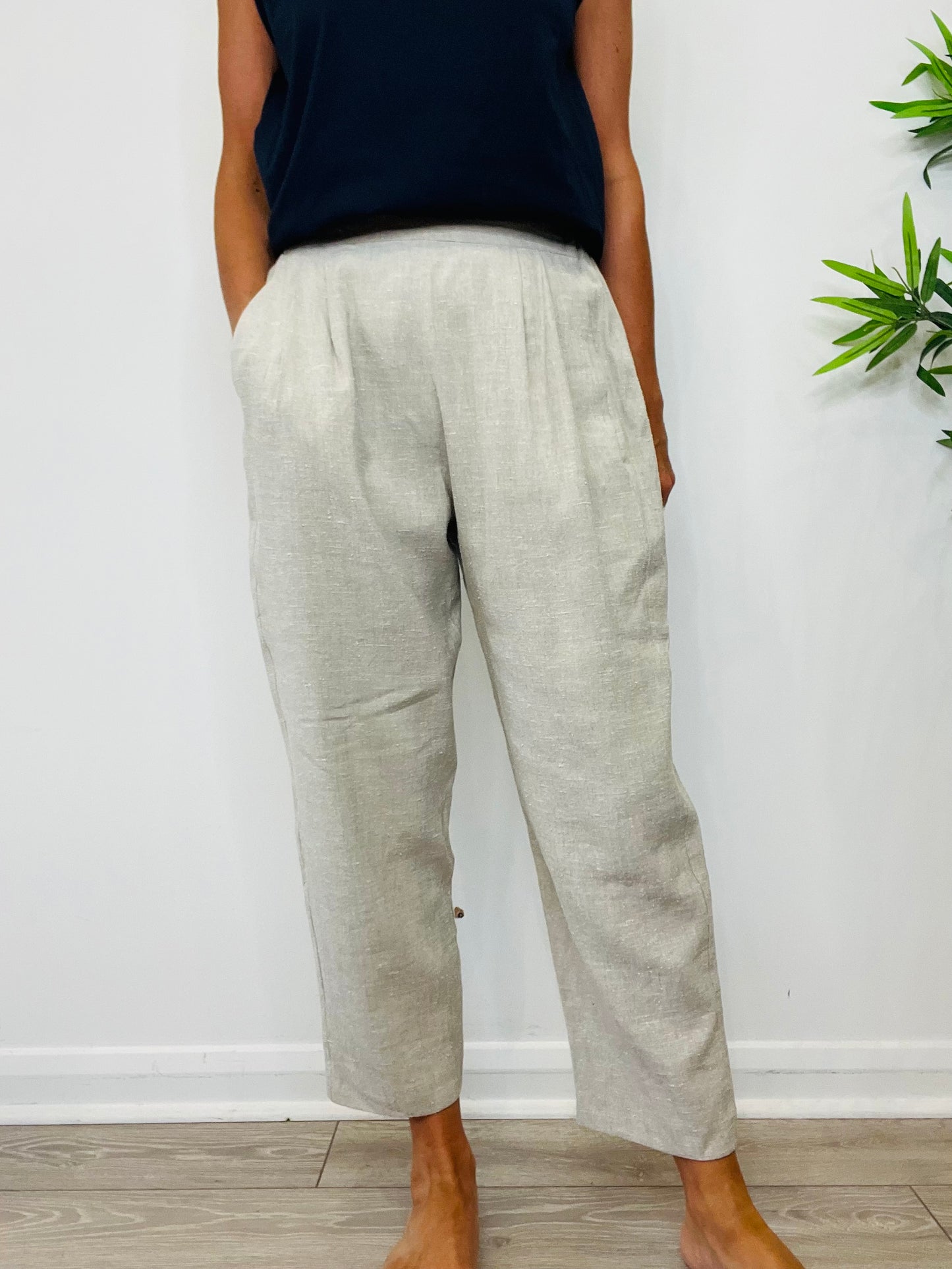 Tapered Linen Trousers - Size 38
