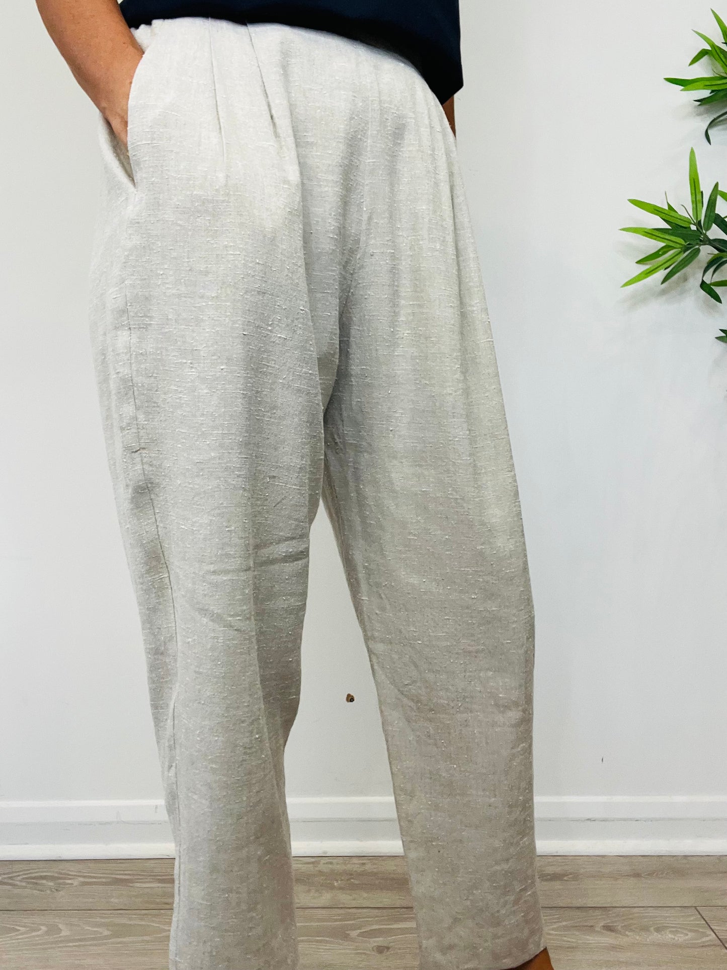 Tapered Linen Trousers - Size 38