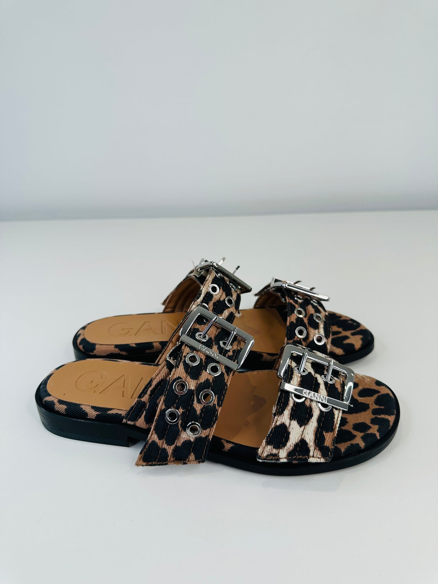 Leopard Buckle Sandals - Size 40