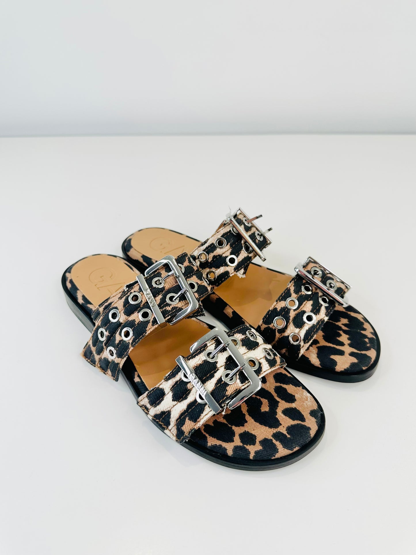 Leopard Buckle Sandals - Size 40