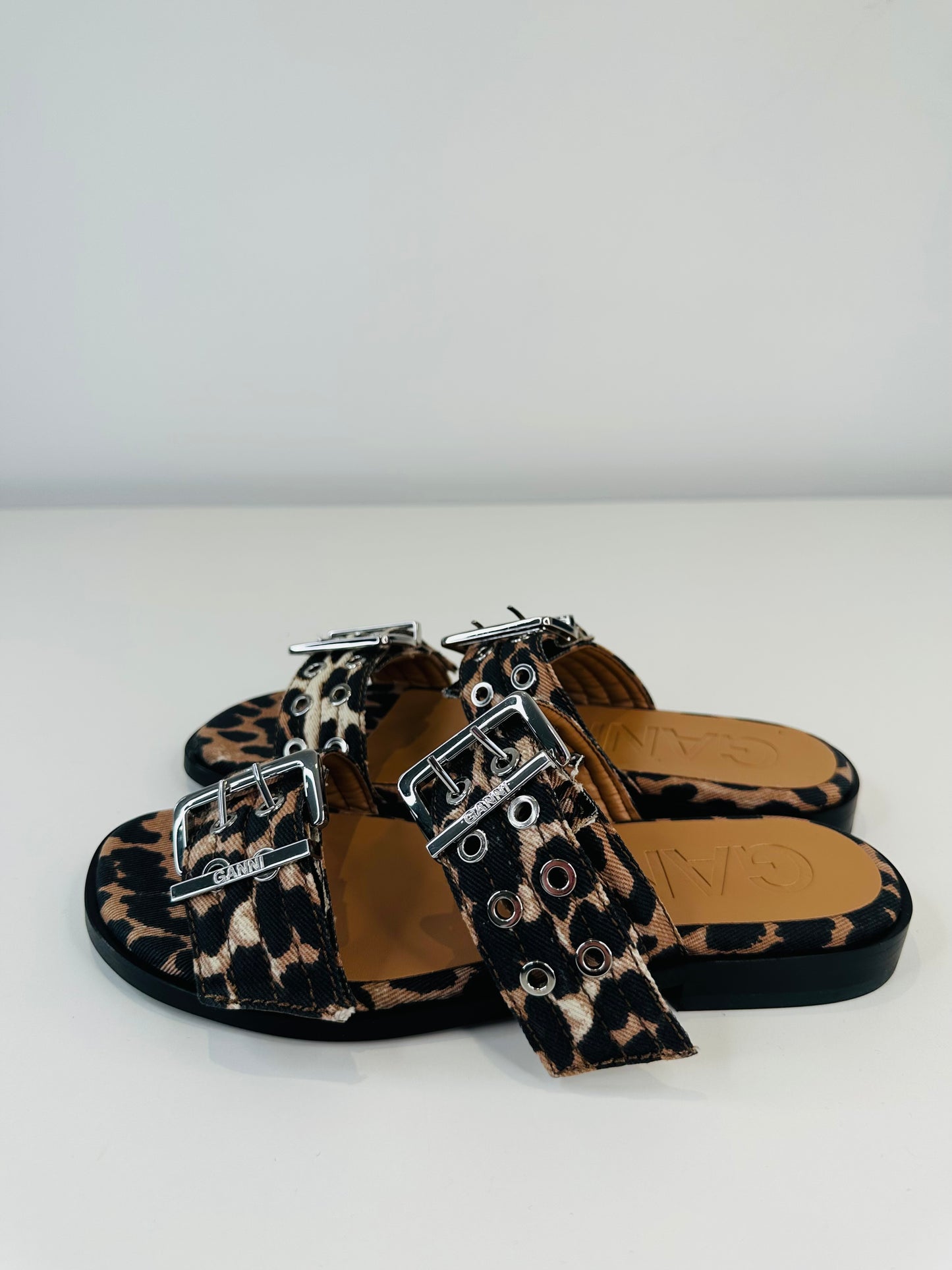 Leopard Buckle Sandals - Size 40