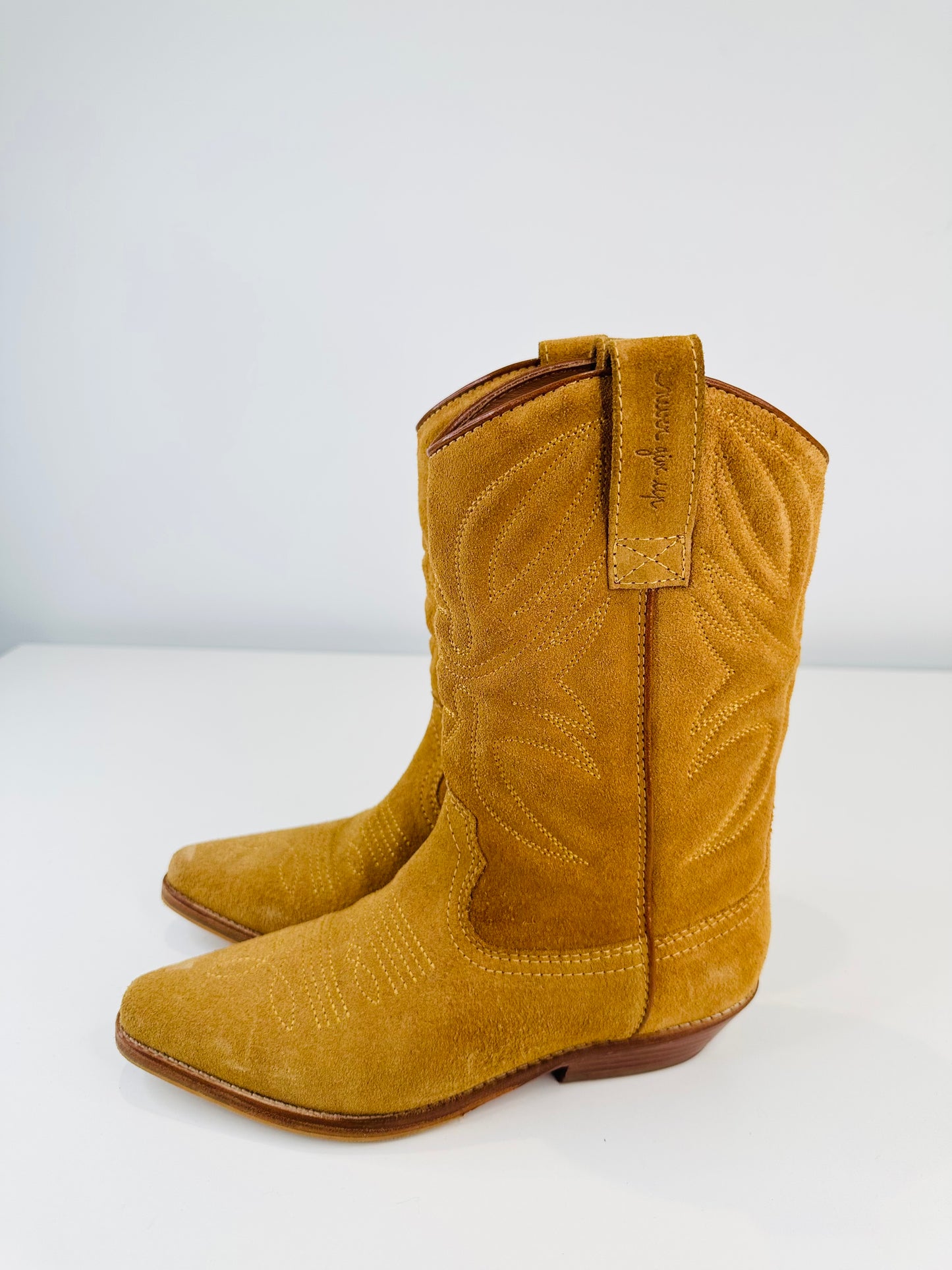 Suede Cowboy Boots - Size 36
