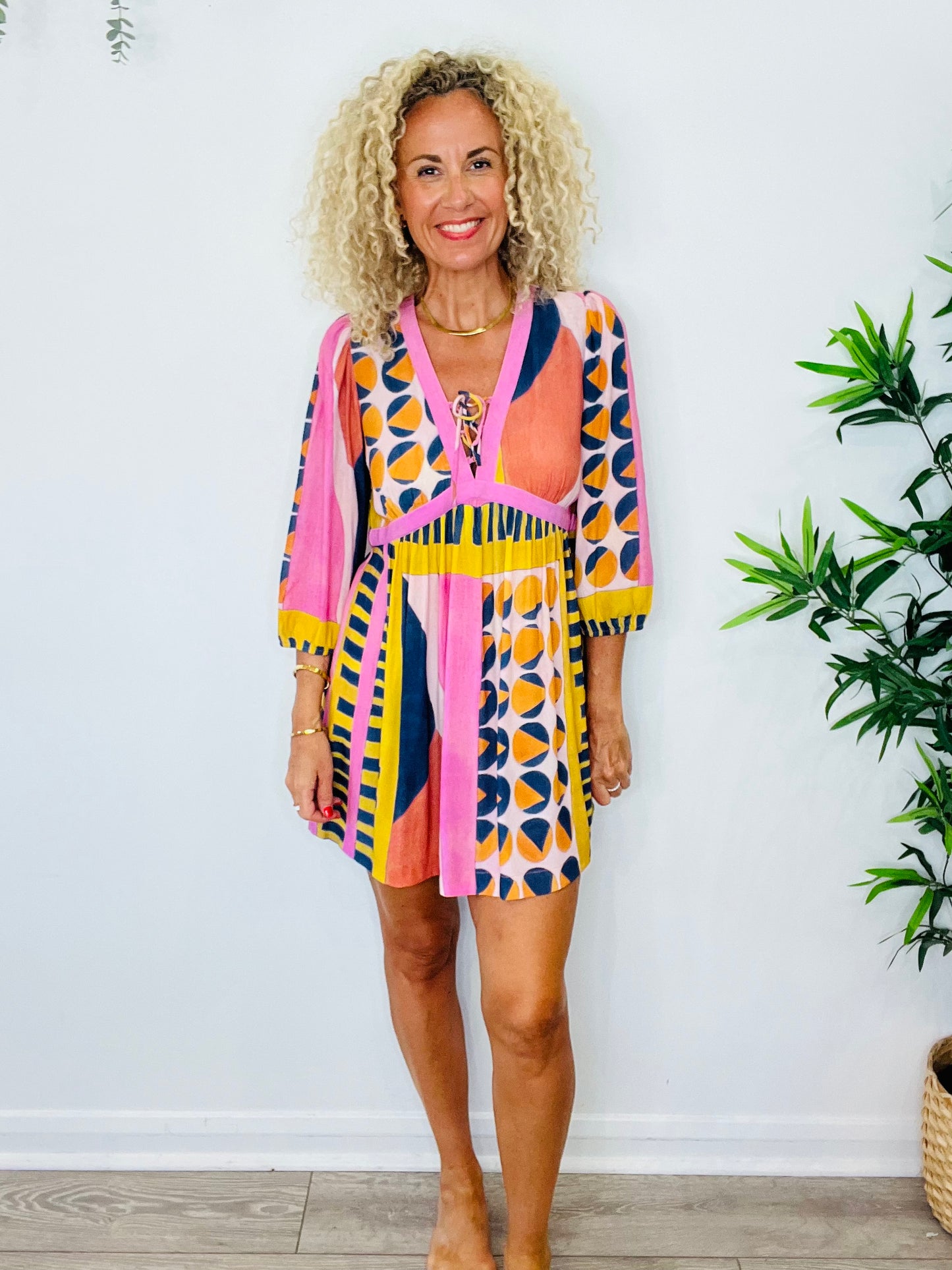 Patterned Short Dress - Size 1