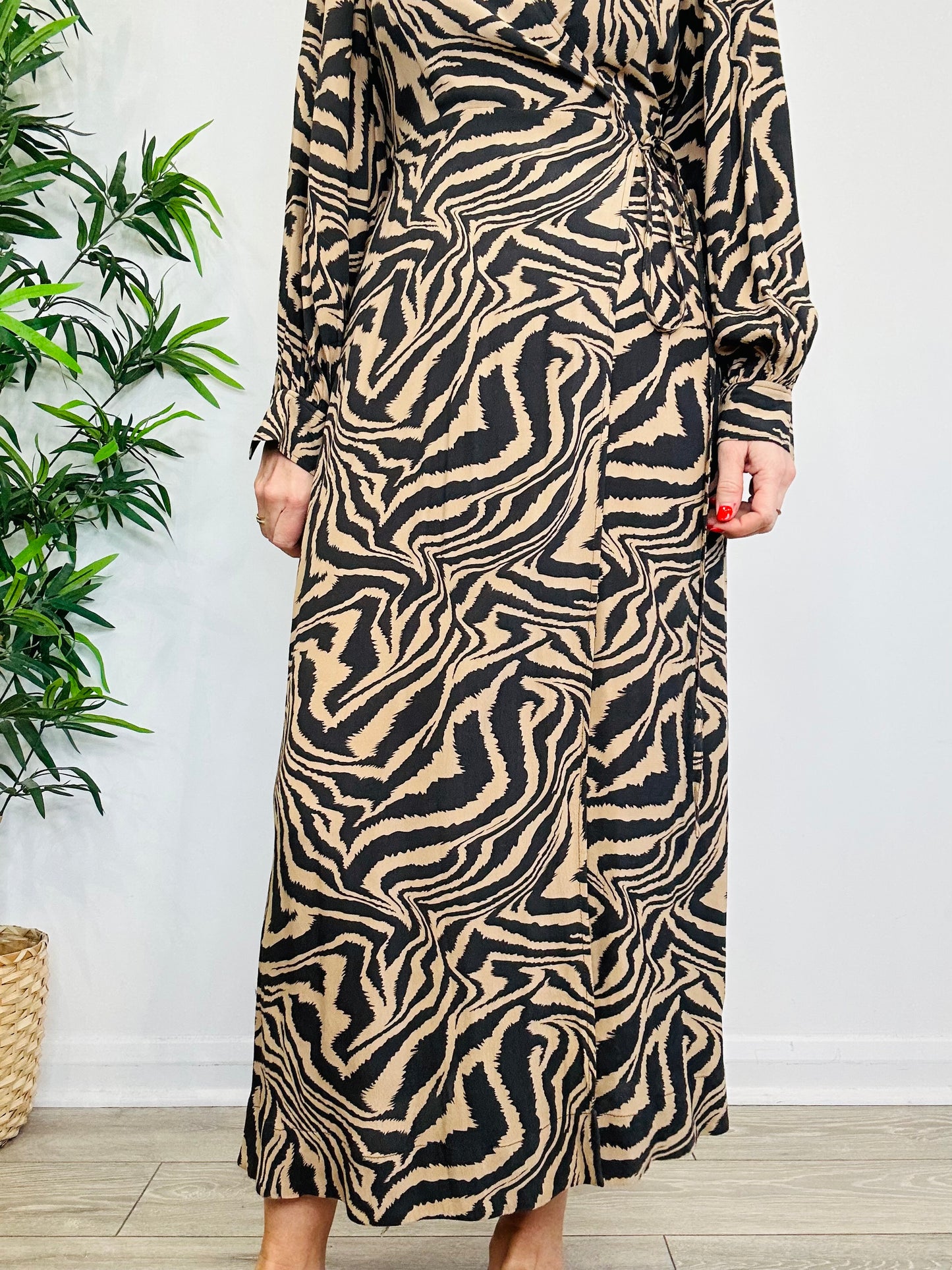Animal Print Wrap Dress - Size 38